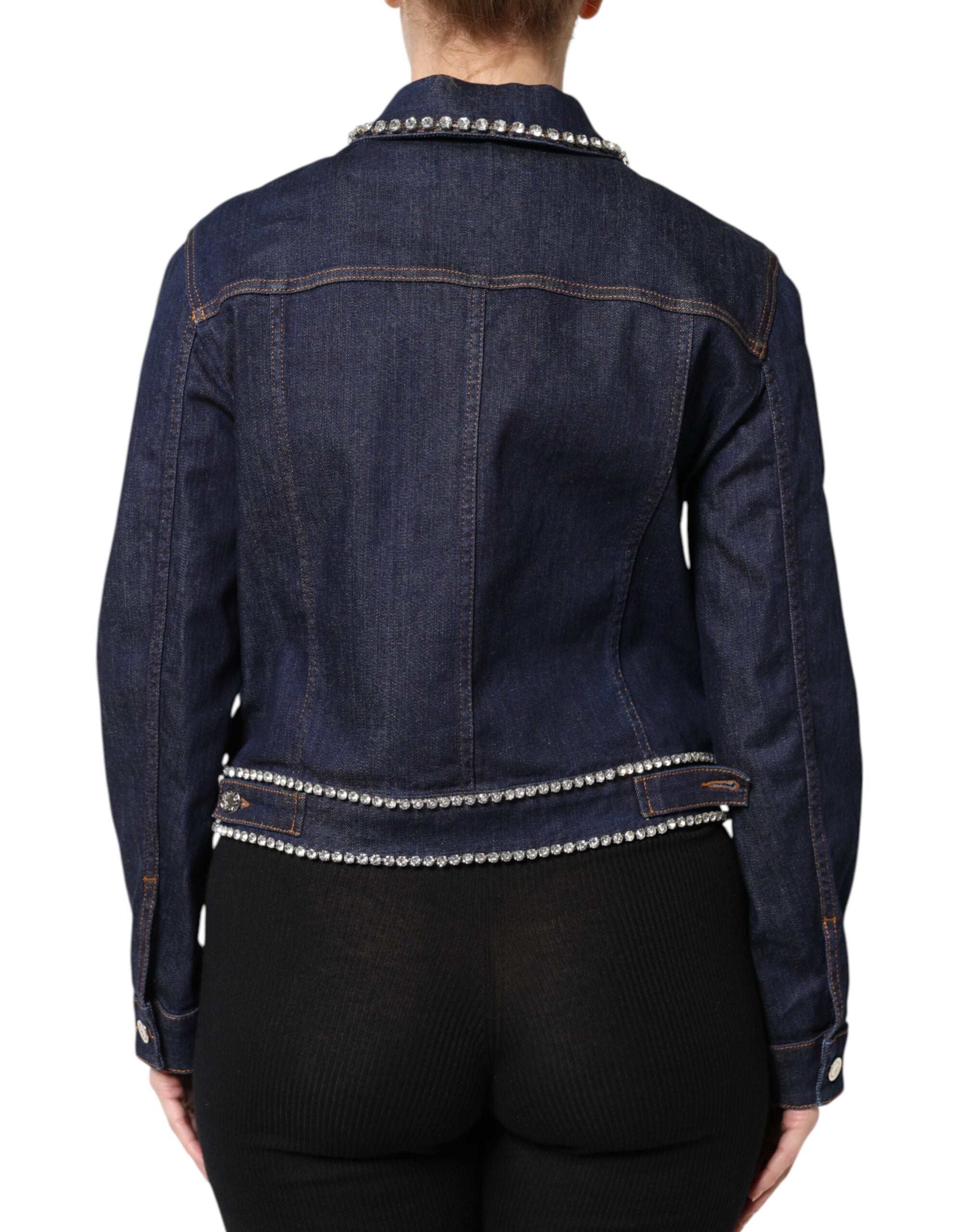 Blue Denim Cotton Crystal Embellished Jacket - ventzia