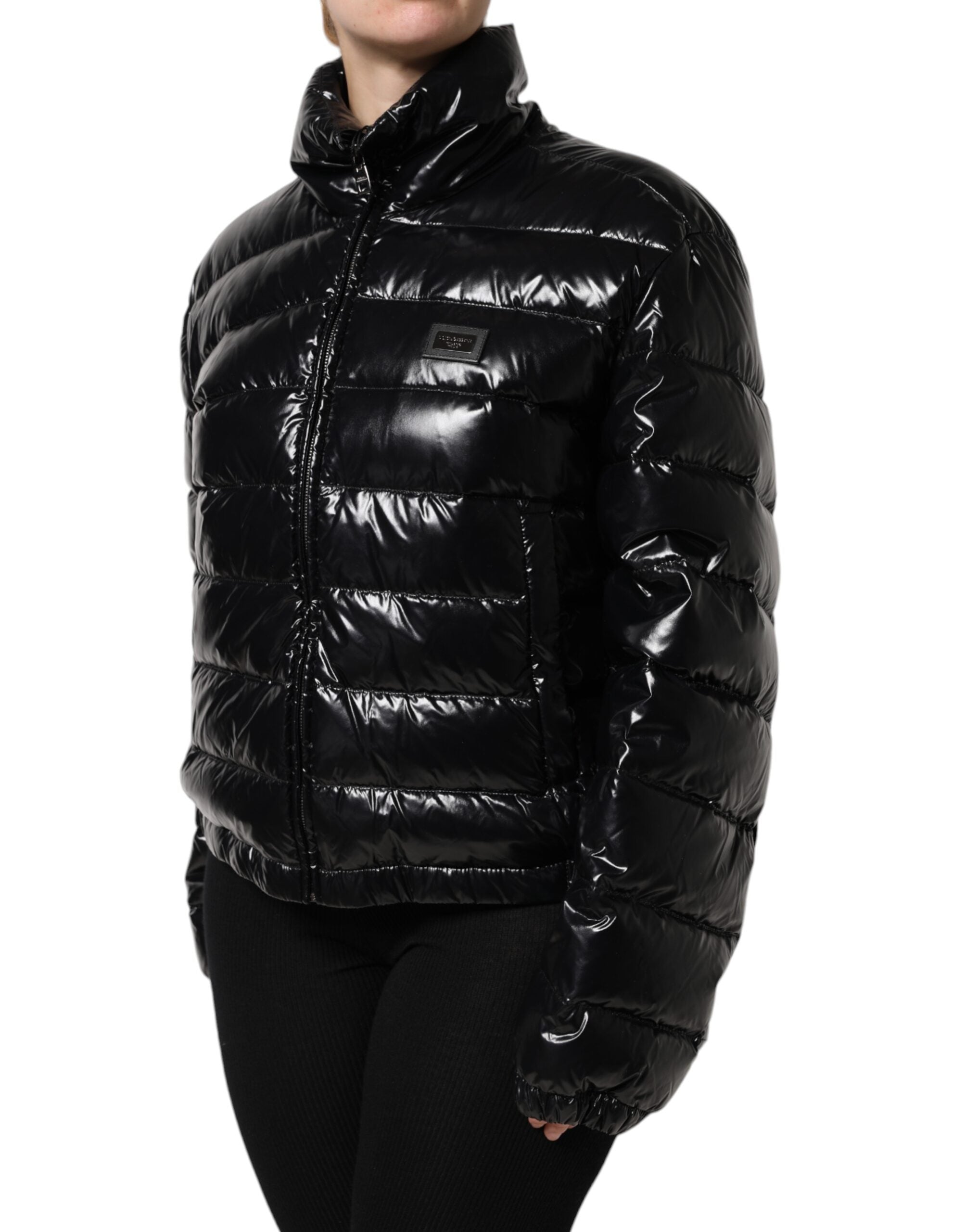 Black Logo Plaque Full Zip Puffer Jacket - ventzia