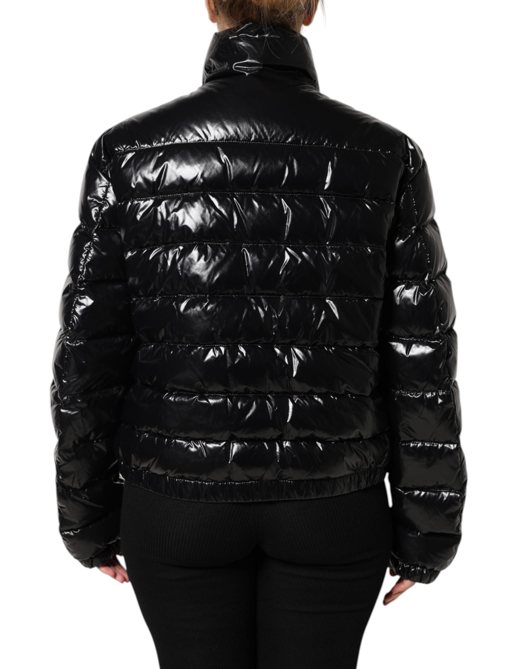 Black Logo Plaque Full Zip Puffer Jacket - ventzia