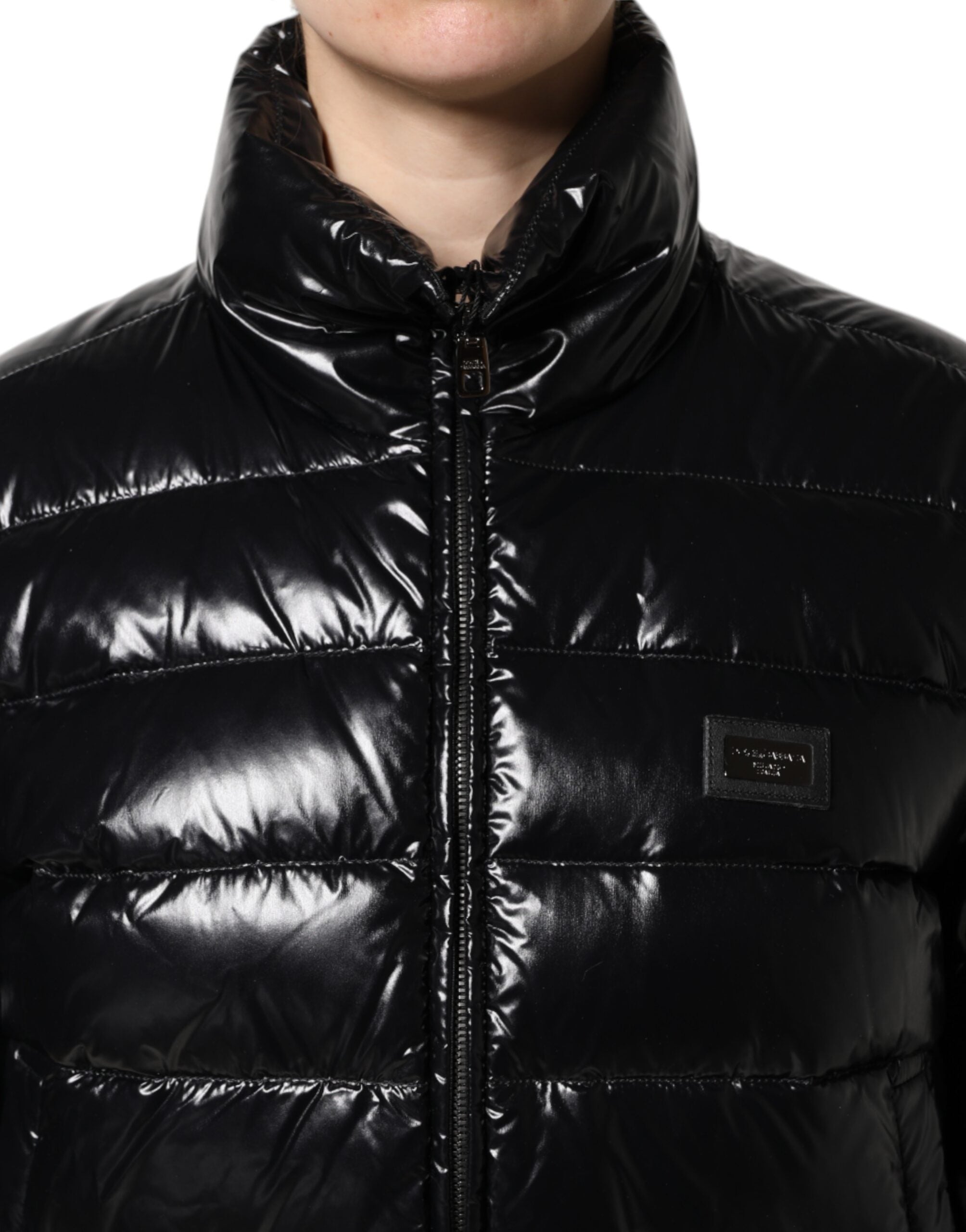 Black Logo Plaque Full Zip Puffer Jacket - ventzia