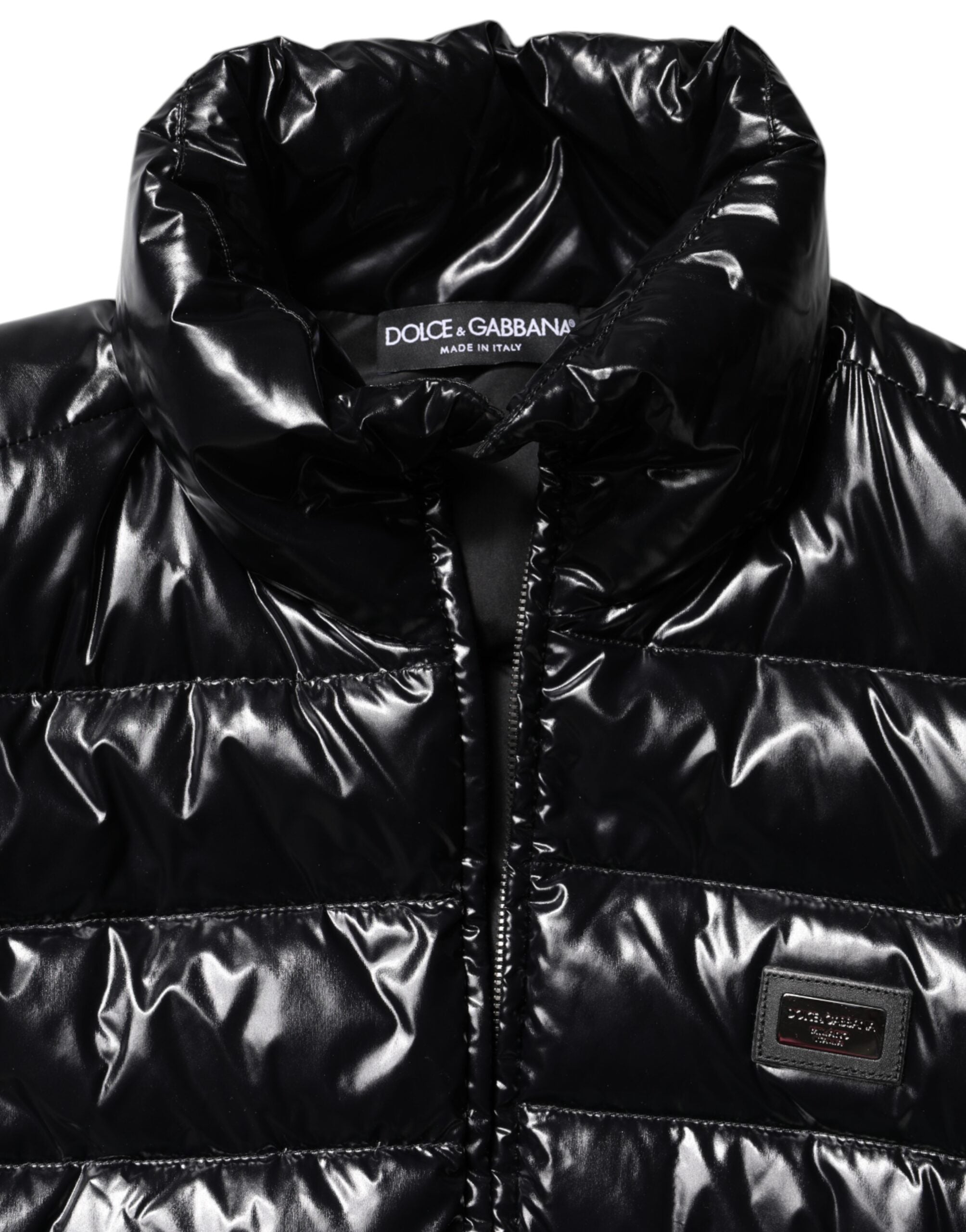 Black Logo Plaque Full Zip Puffer Jacket - ventzia