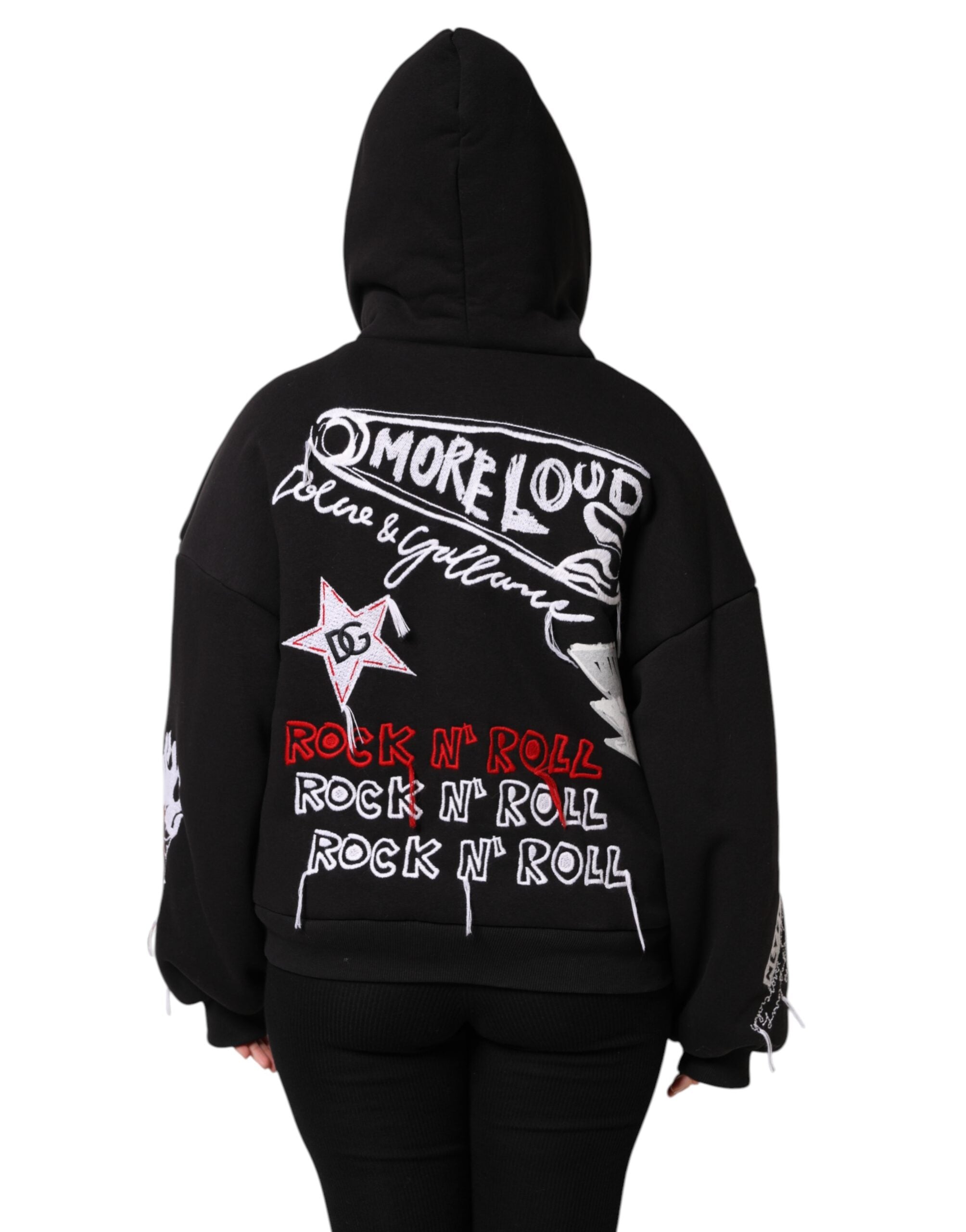Black Embroidered Full Zip Hooded Jacket - ventzia