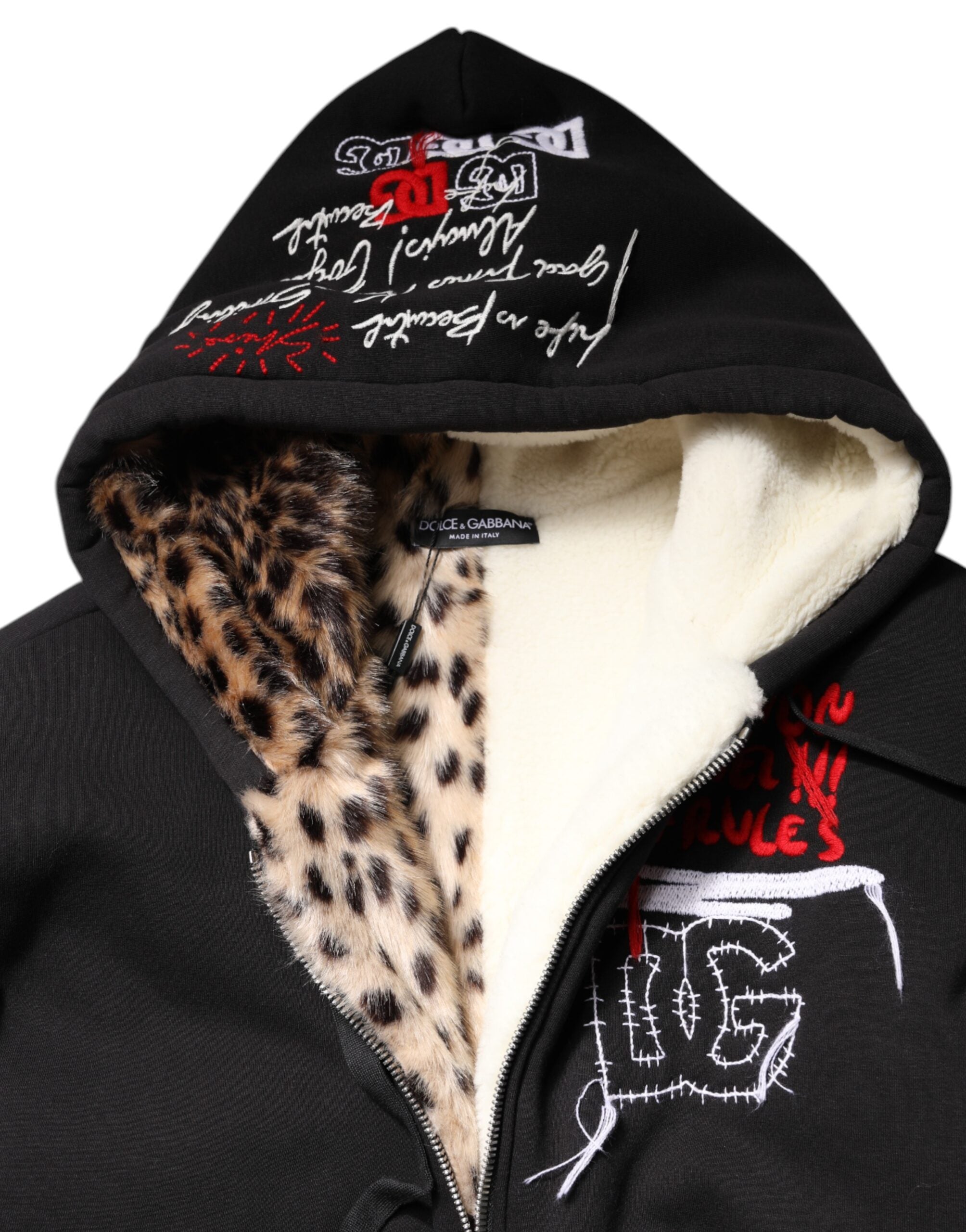 Black Embroidered Full Zip Hooded Jacket - ventzia
