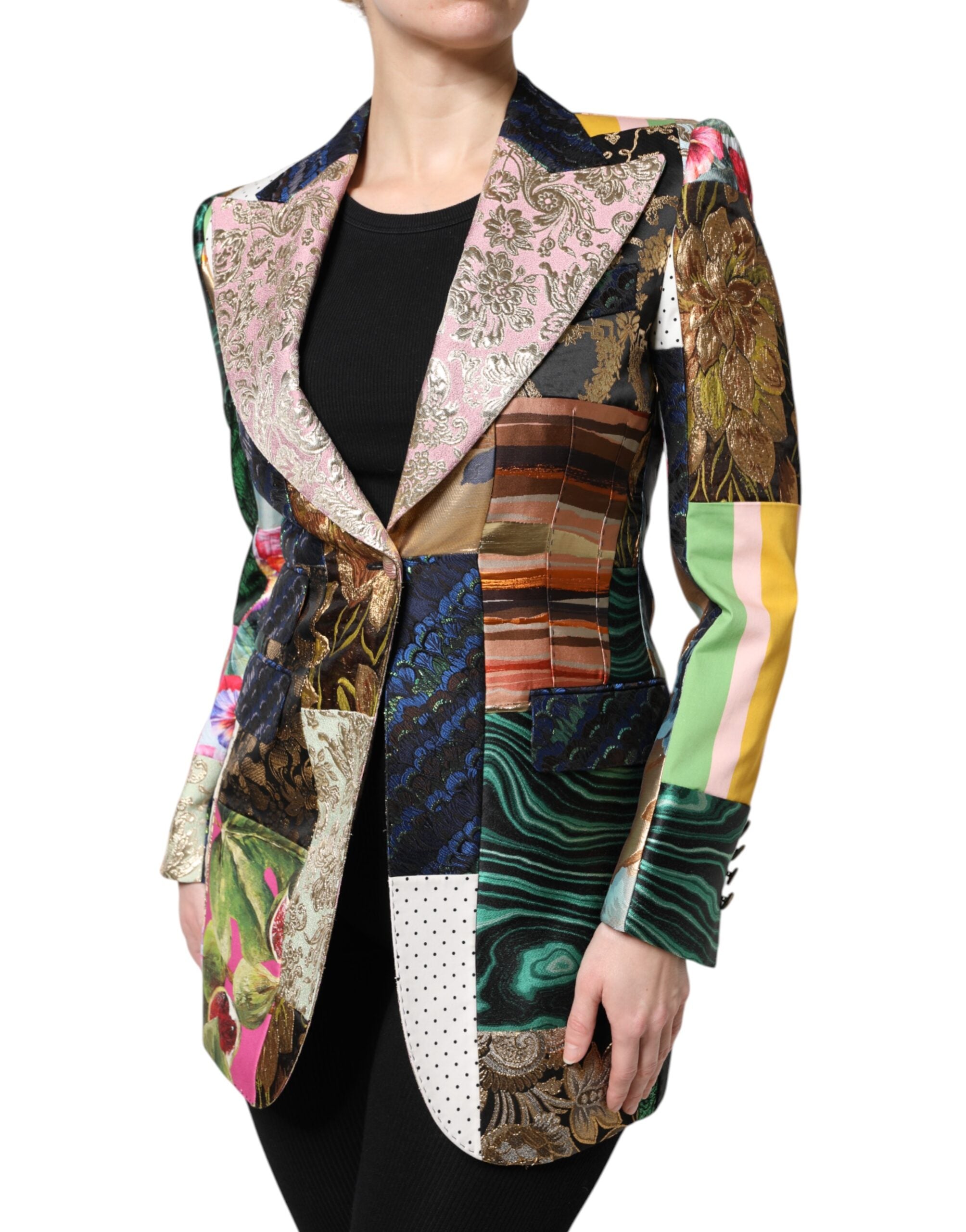 Multicolor Floral Patchwork Jacquard Jacket - ventzia