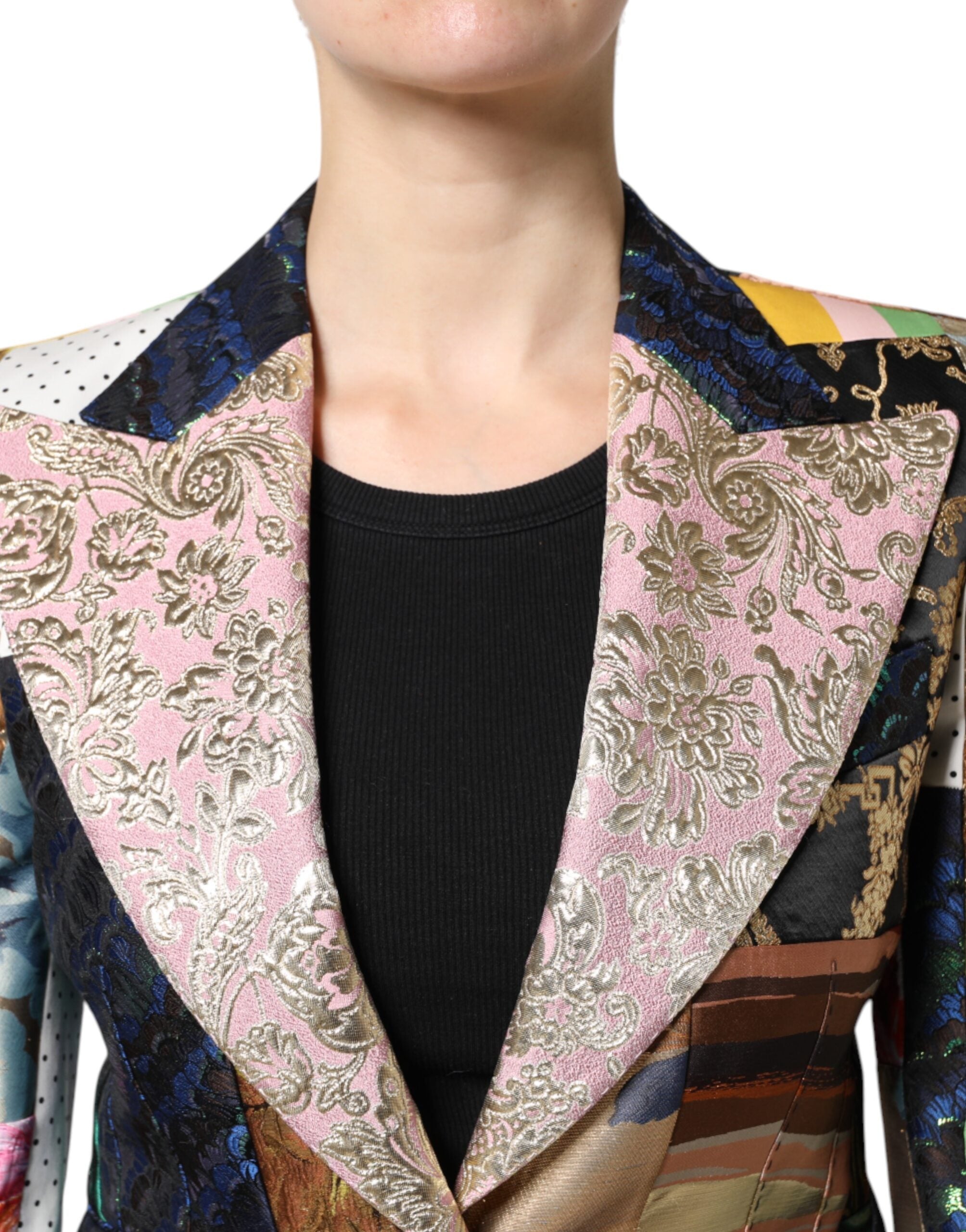 Multicolor Floral Patchwork Jacquard Jacket - ventzia