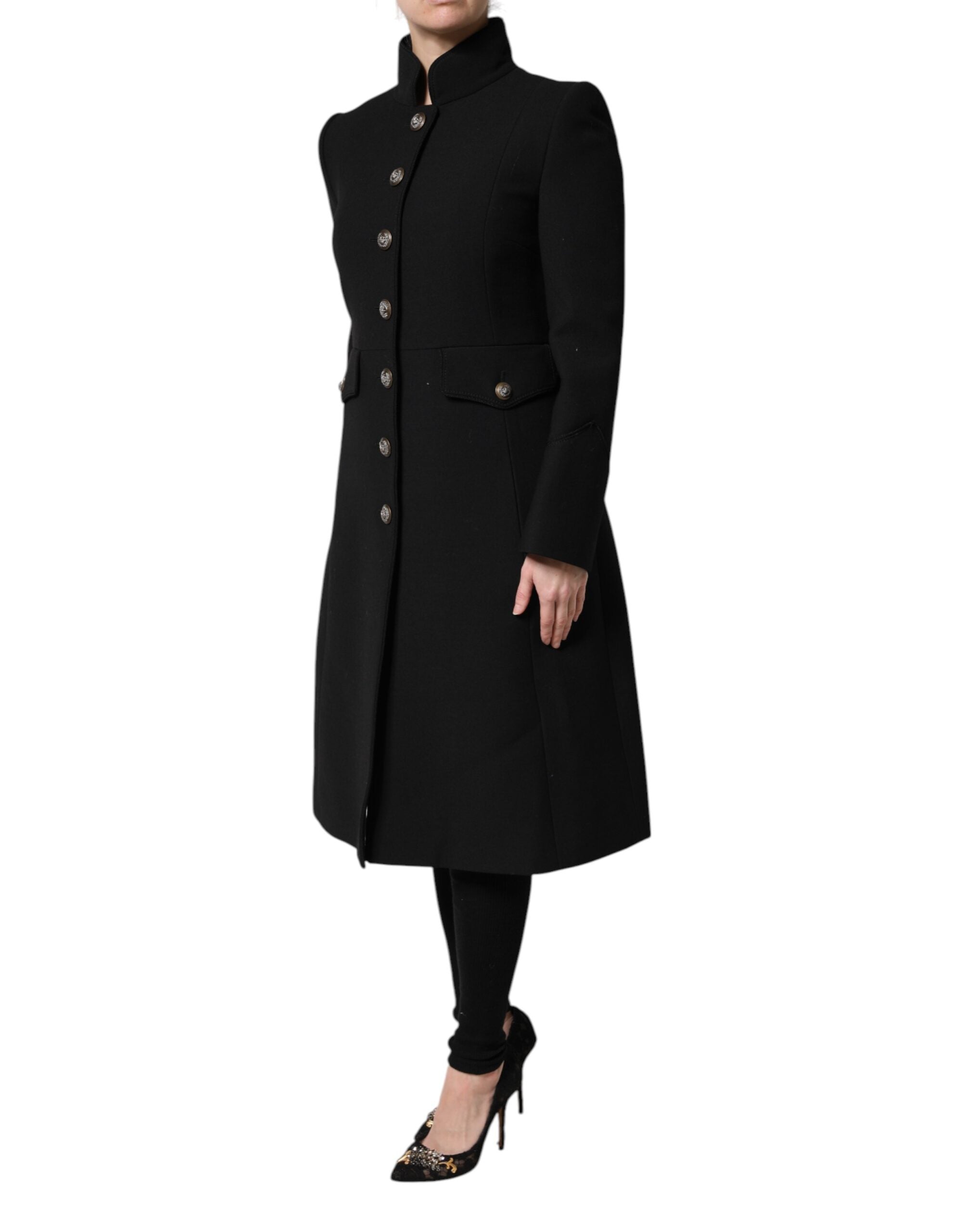 Black Wool Single Breasted Trench Coat Jacket - ventzia