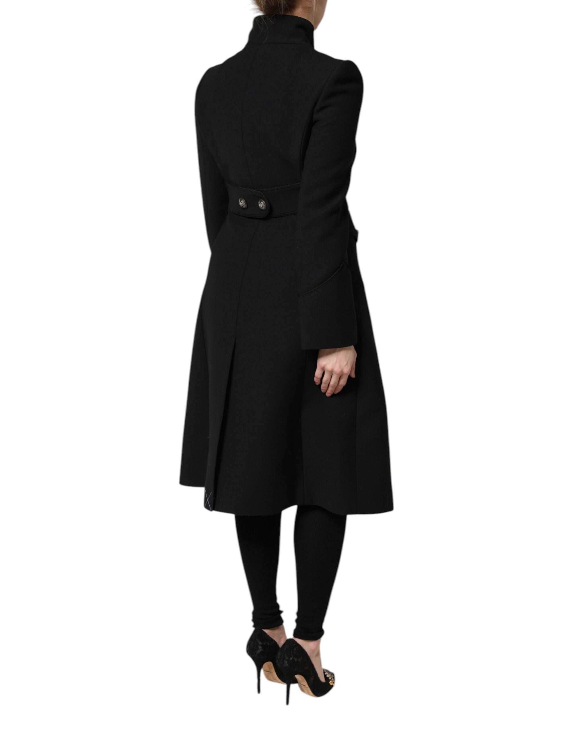 Black Wool Single Breasted Trench Coat Jacket - ventzia