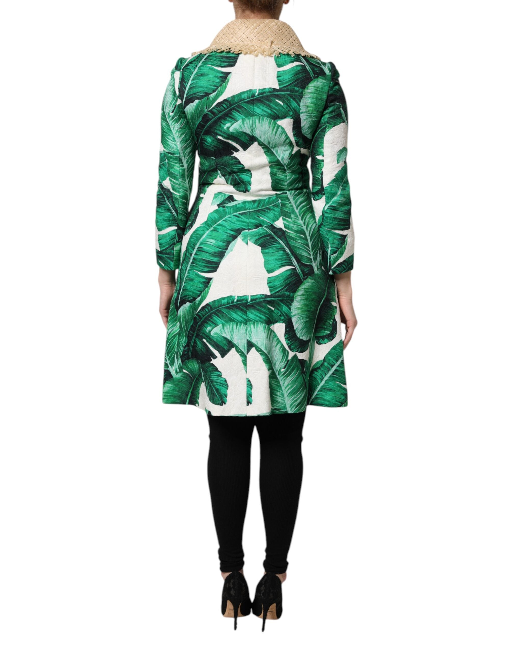 Multicolor Leaf Print Embellished Trenchcoat Jacket - ventzia