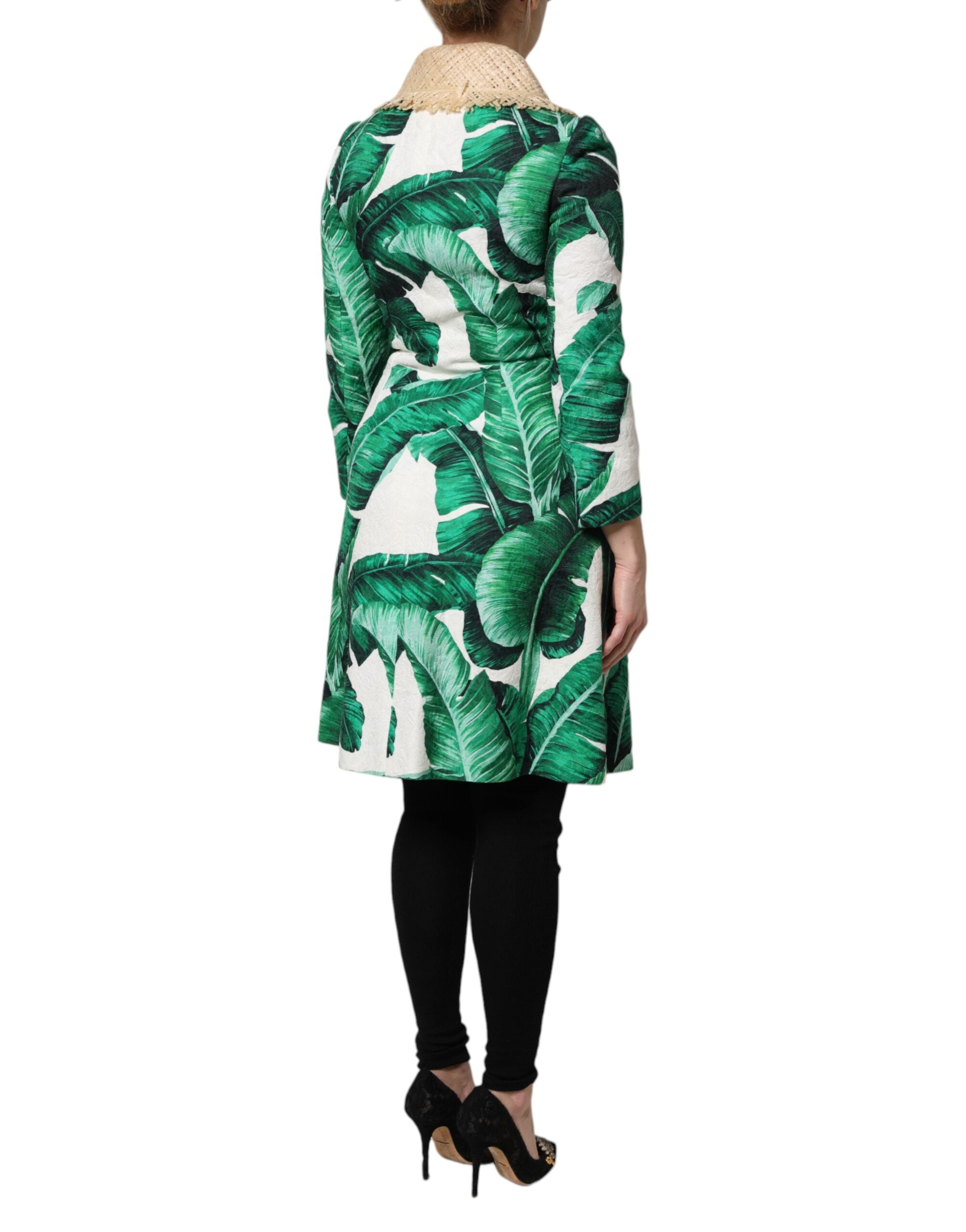 Multicolor Leaf Print Embellished Trenchcoat Jacket - ventzia