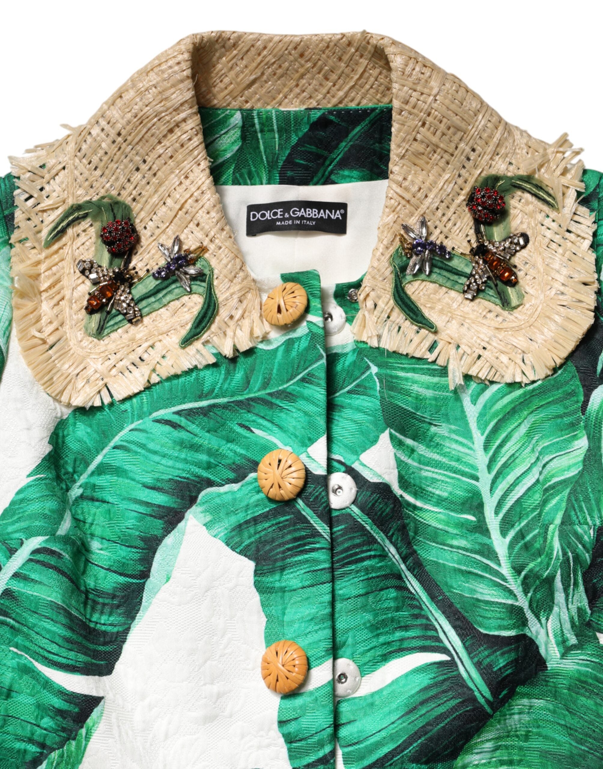 Multicolor Leaf Print Embellished Trenchcoat Jacket - ventzia