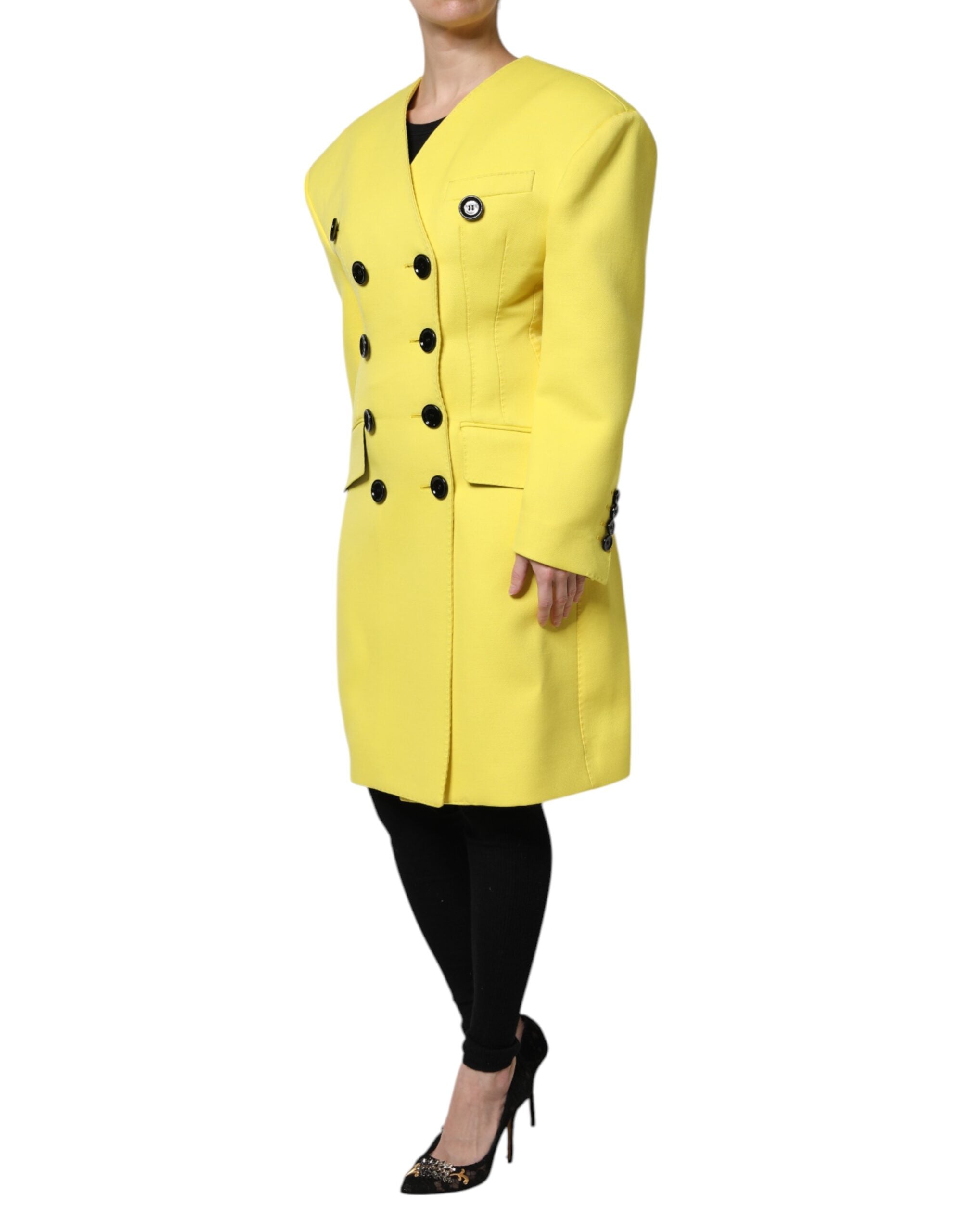 Yellow Double Breasted Trench Coat Jacket - ventzia