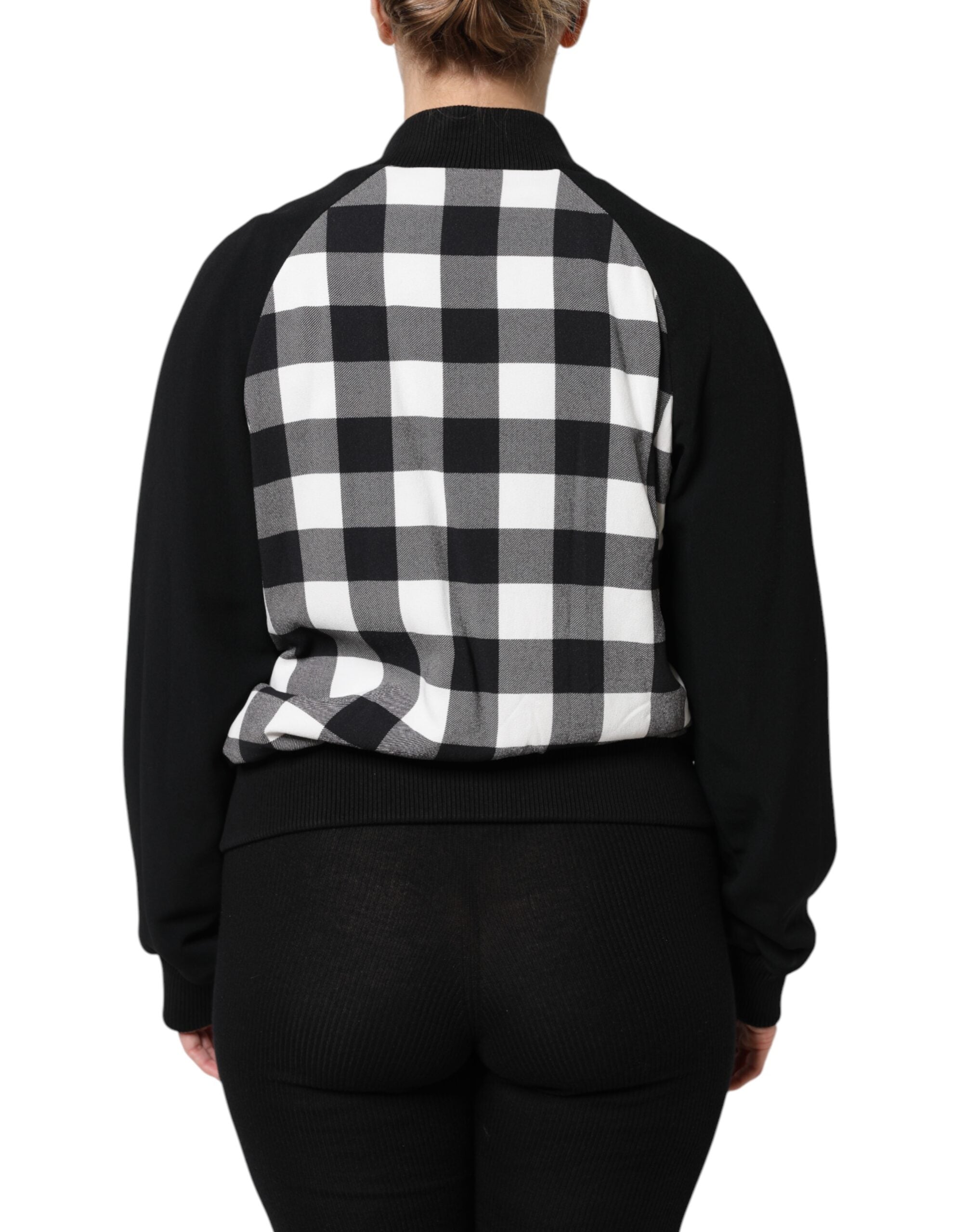 Black White Check Floral Button Down Jacket - ventzia