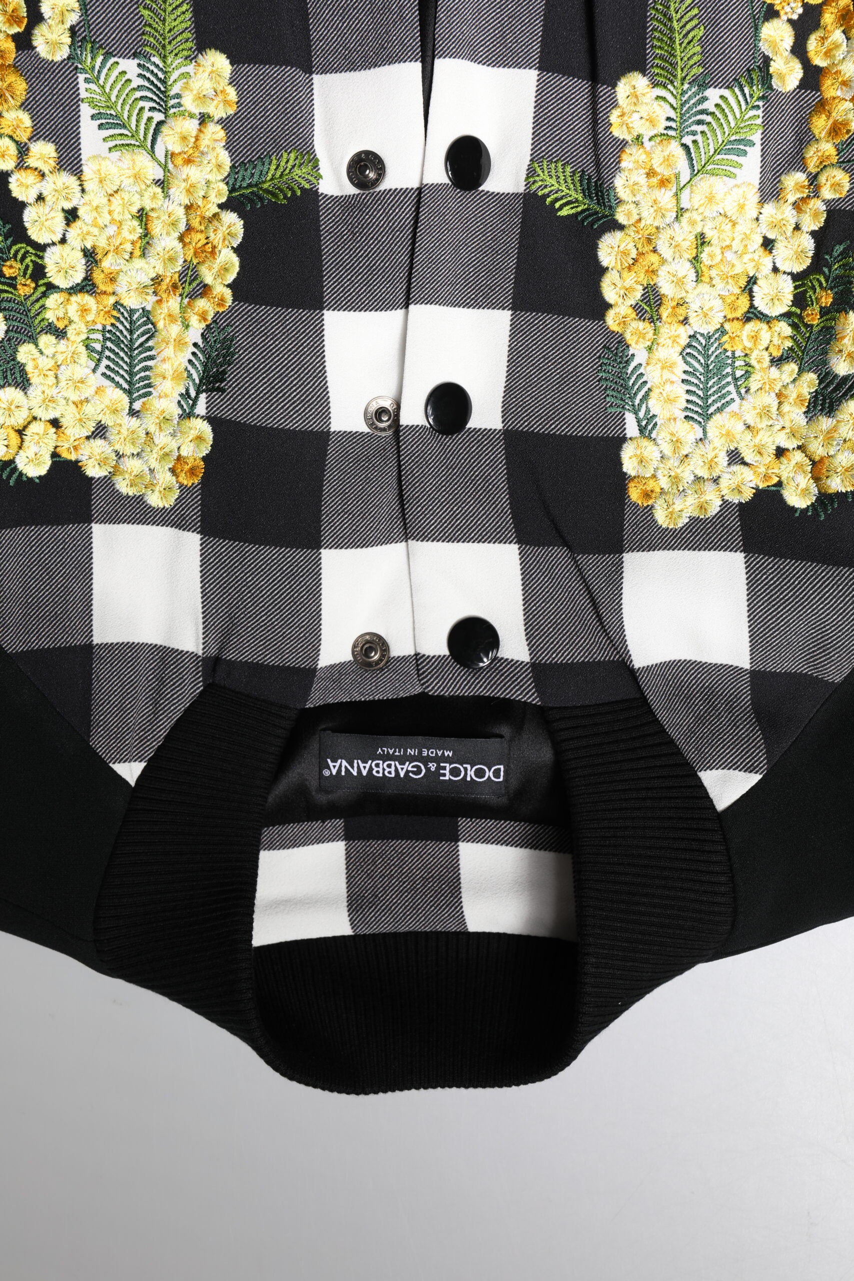 Black White Check Floral Button Down Jacket - ventzia