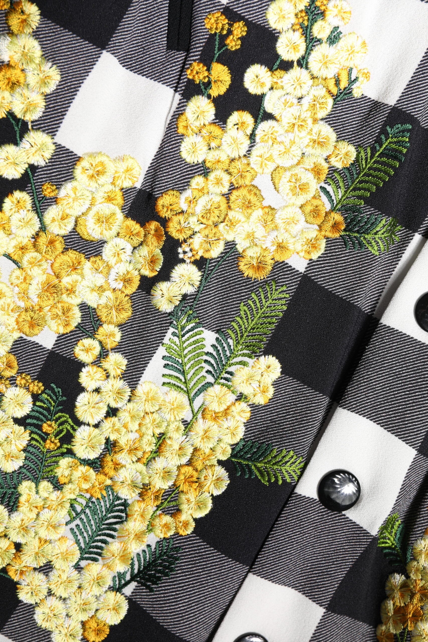 Black White Check Floral Button Down Jacket - ventzia