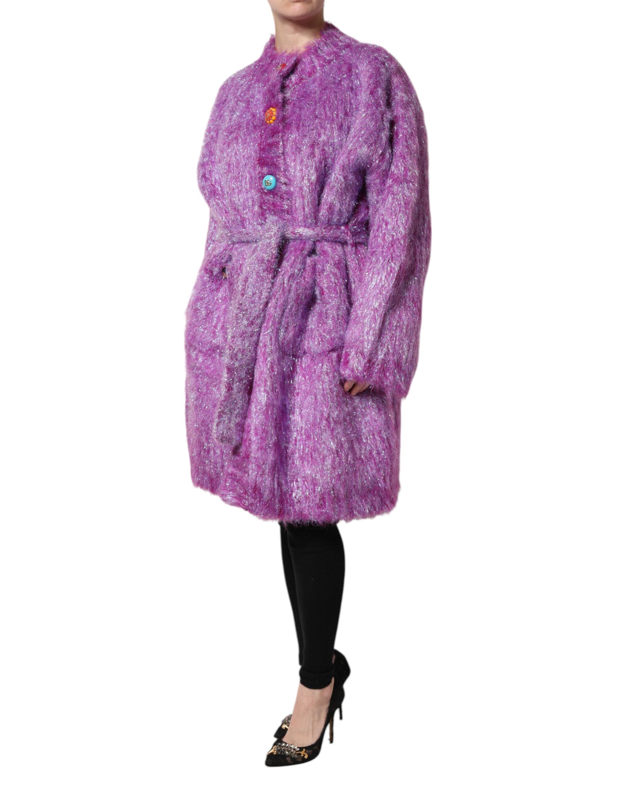 Purple Button Embellished Trench Coat Jacket - ventzia