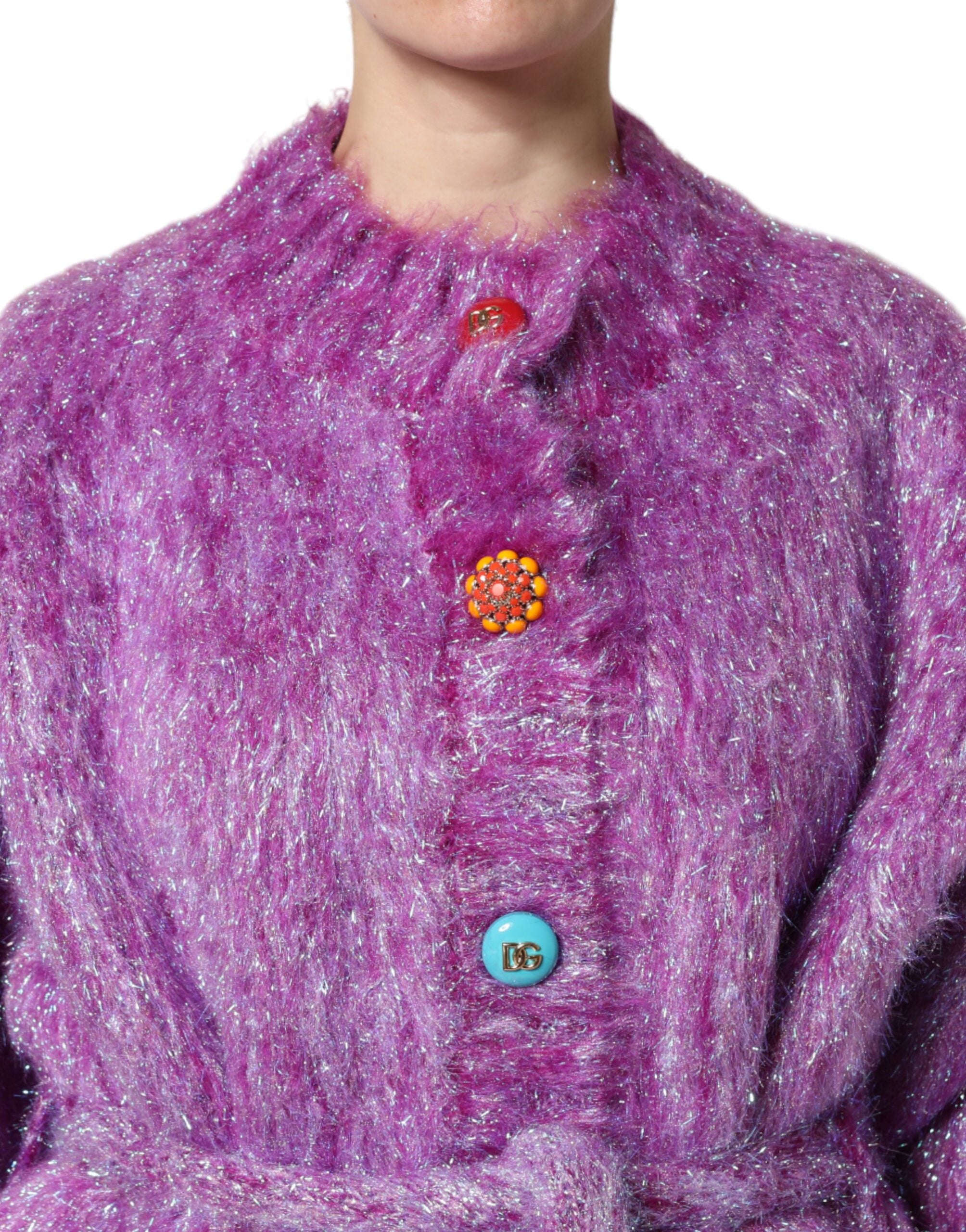 Purple Button Embellished Trench Coat Jacket - ventzia