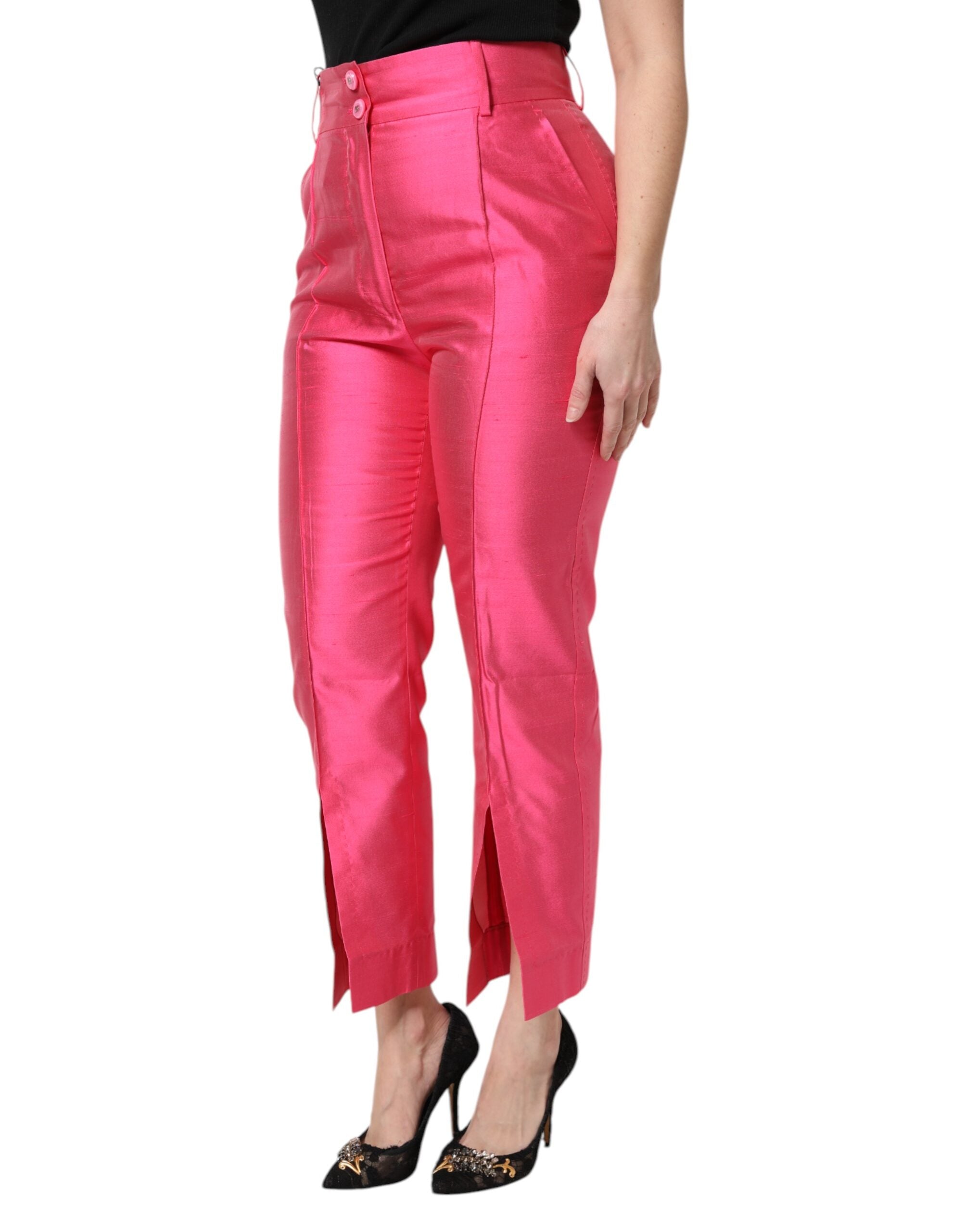 Pink Silk High Waist Tapered Pants - ventzia