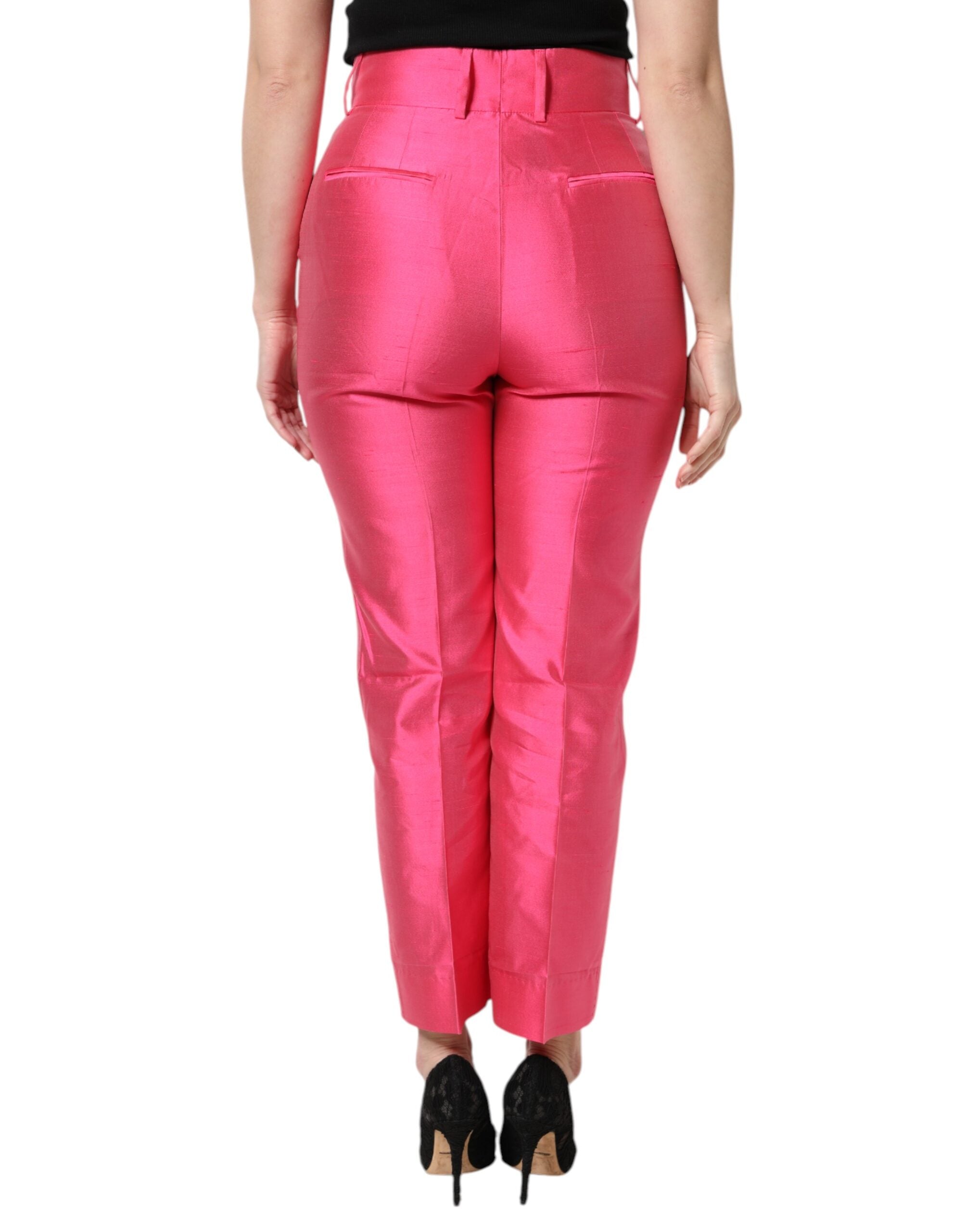 Pink Silk High Waist Tapered Pants - ventzia