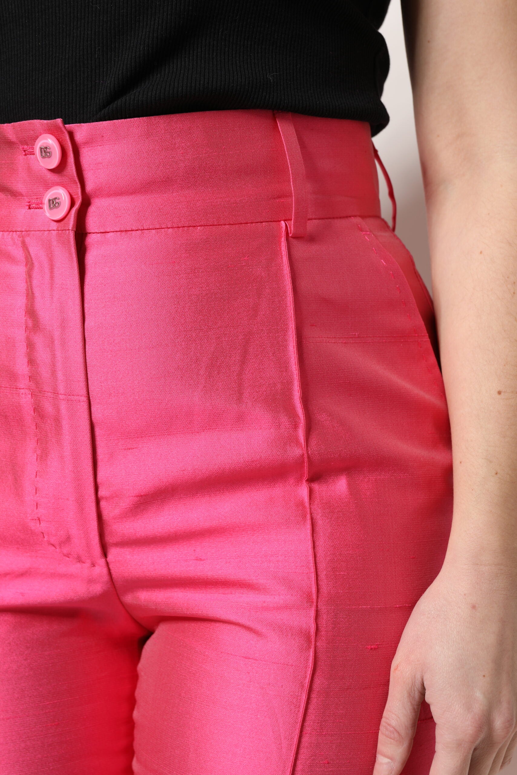 Pink Silk High Waist Tapered Pants - ventzia