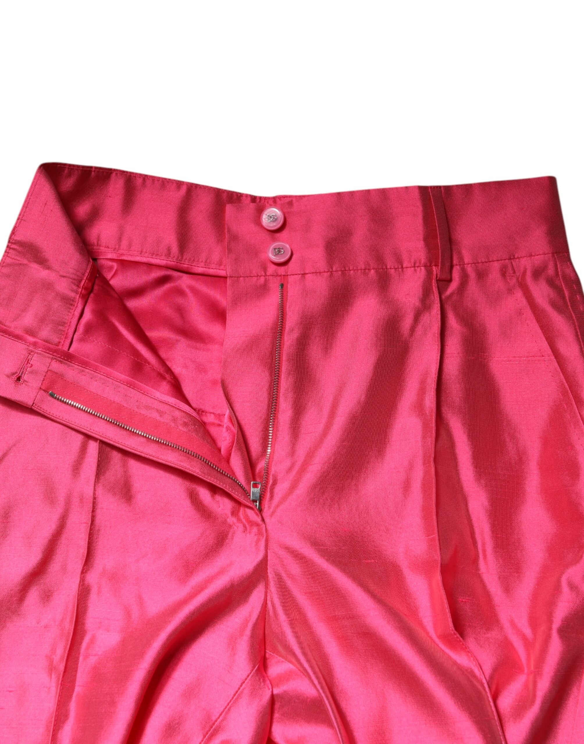 Pink Silk High Waist Tapered Pants - ventzia