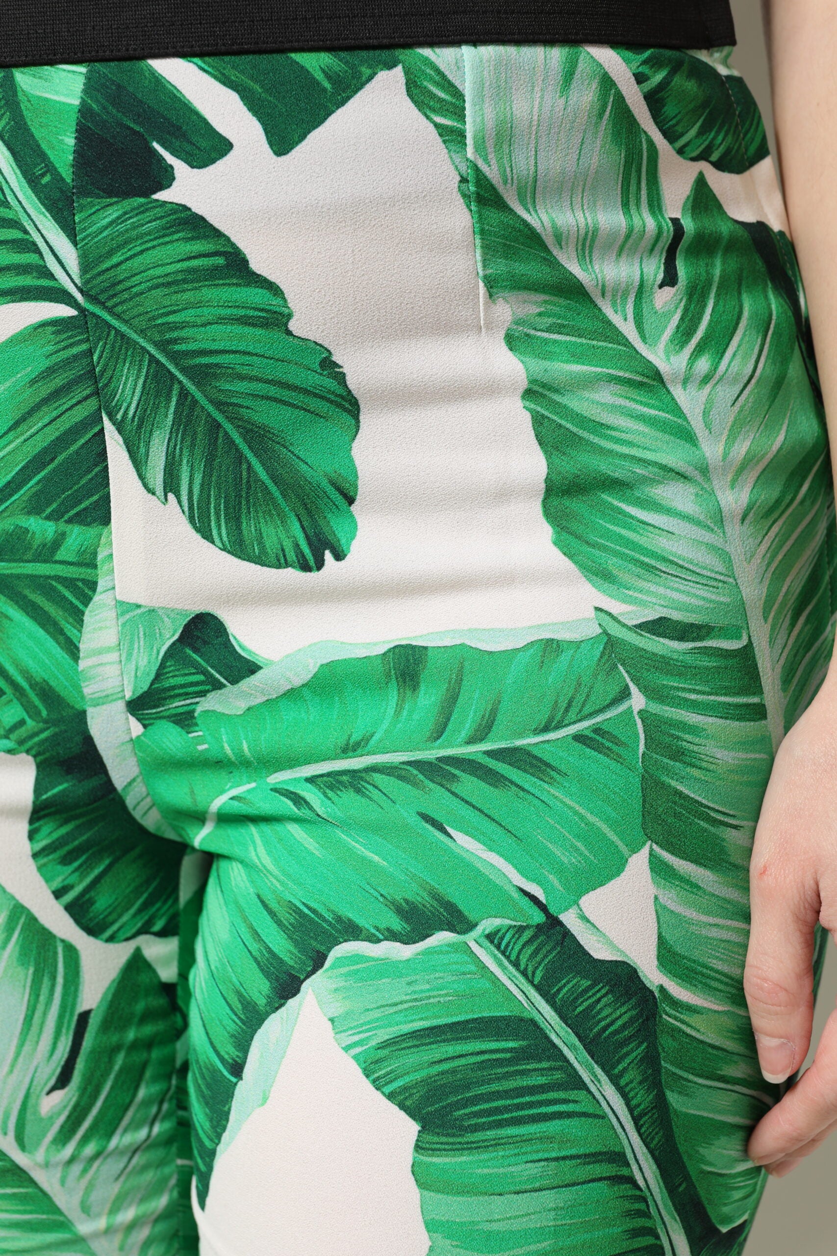 White Green Leaf High Waist Pants - ventzia