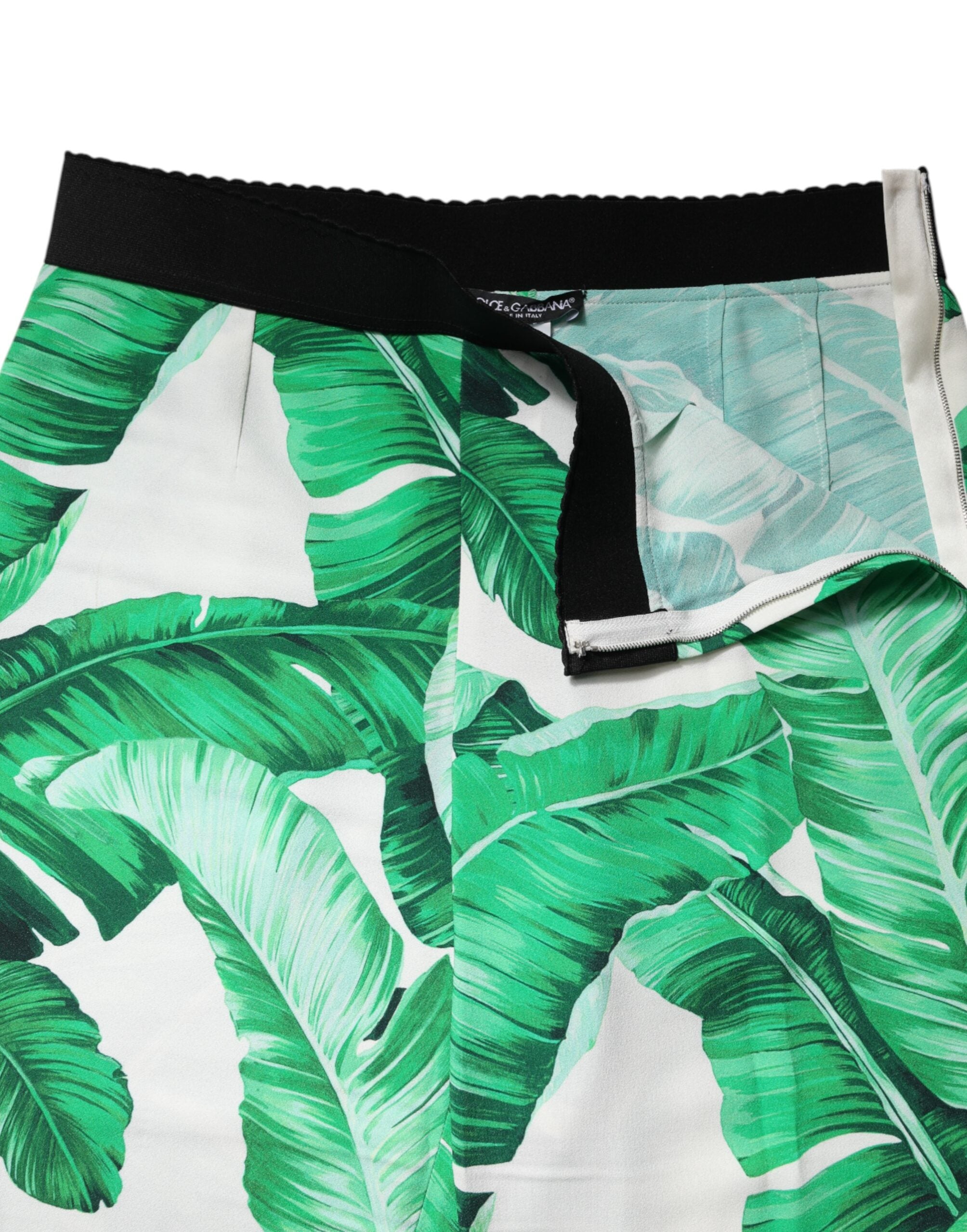 White Green Leaf High Waist Pants - ventzia