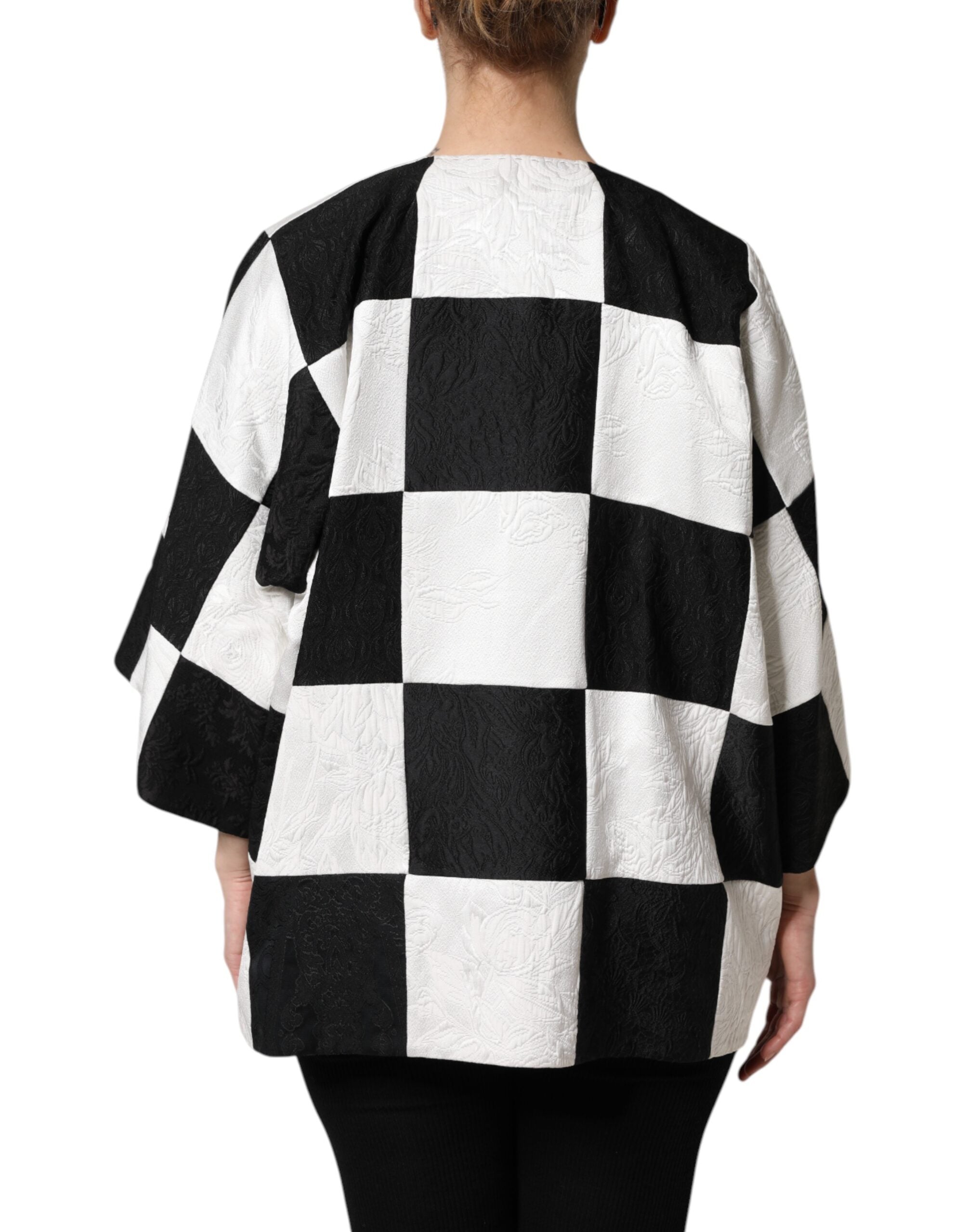 White Black Patchwork Jacquard Blazer Jacket - ventzia