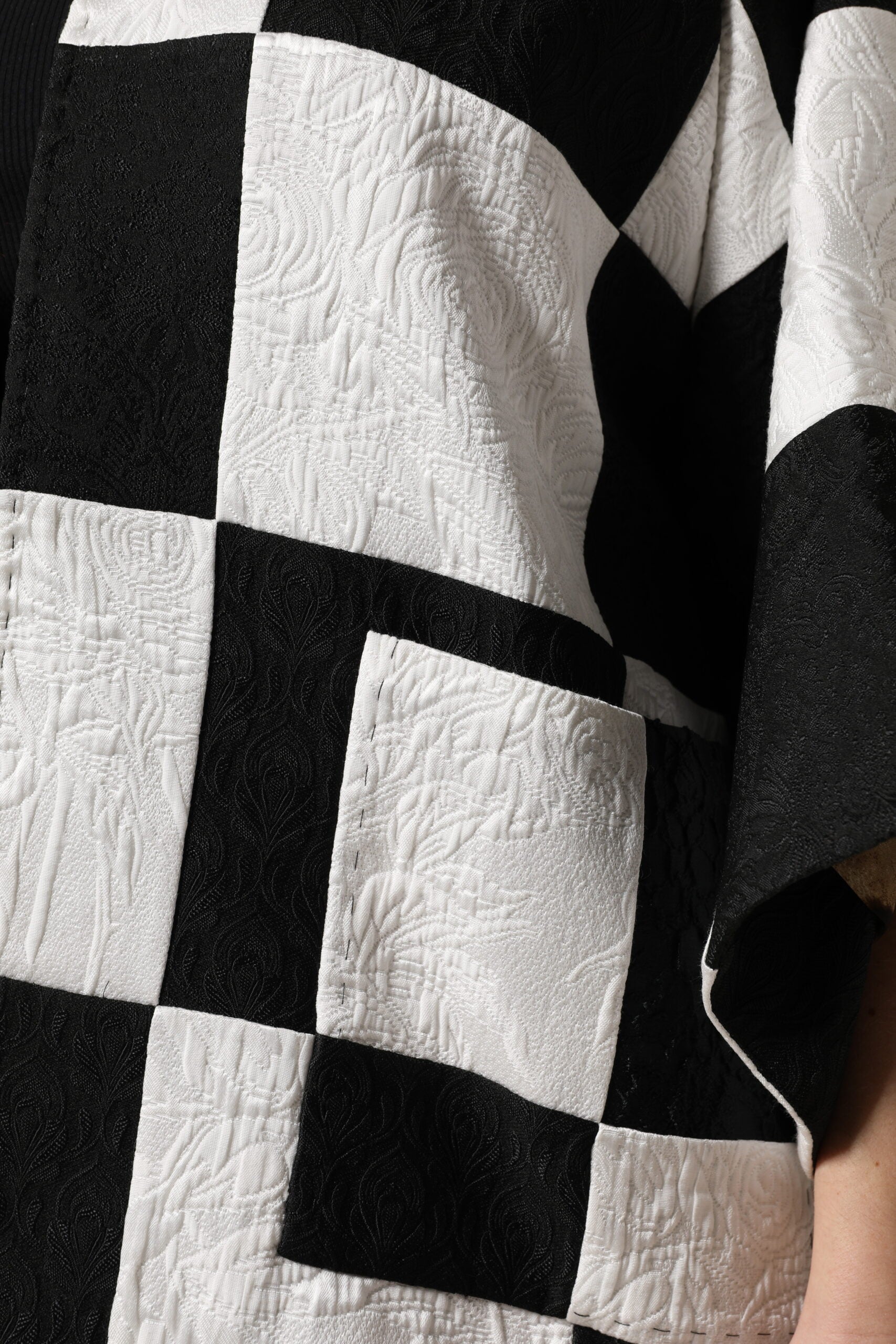 White Black Patchwork Jacquard Blazer Jacket - ventzia