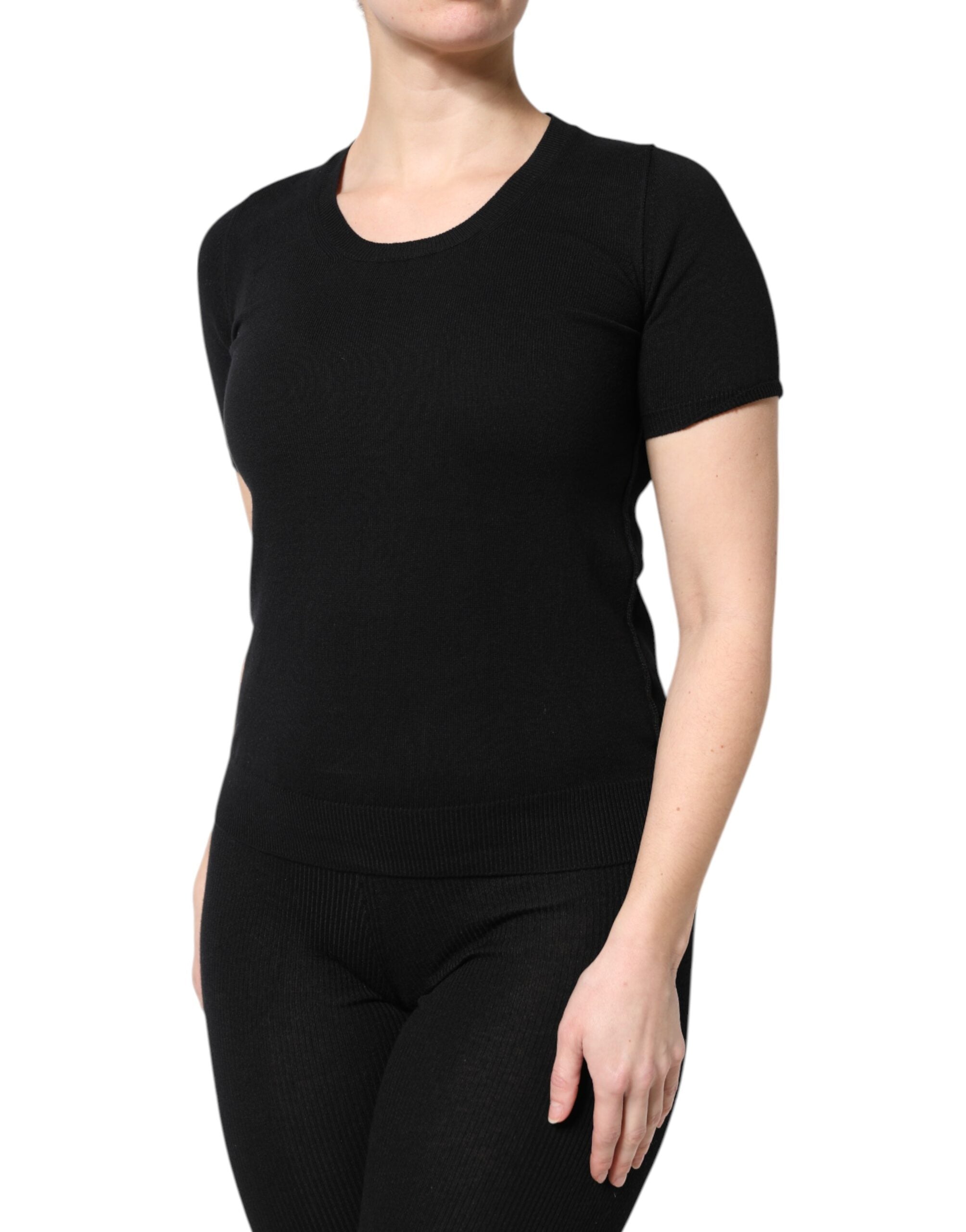 Black Cotton Round Neck Short Sleeve T-shirt - ventzia