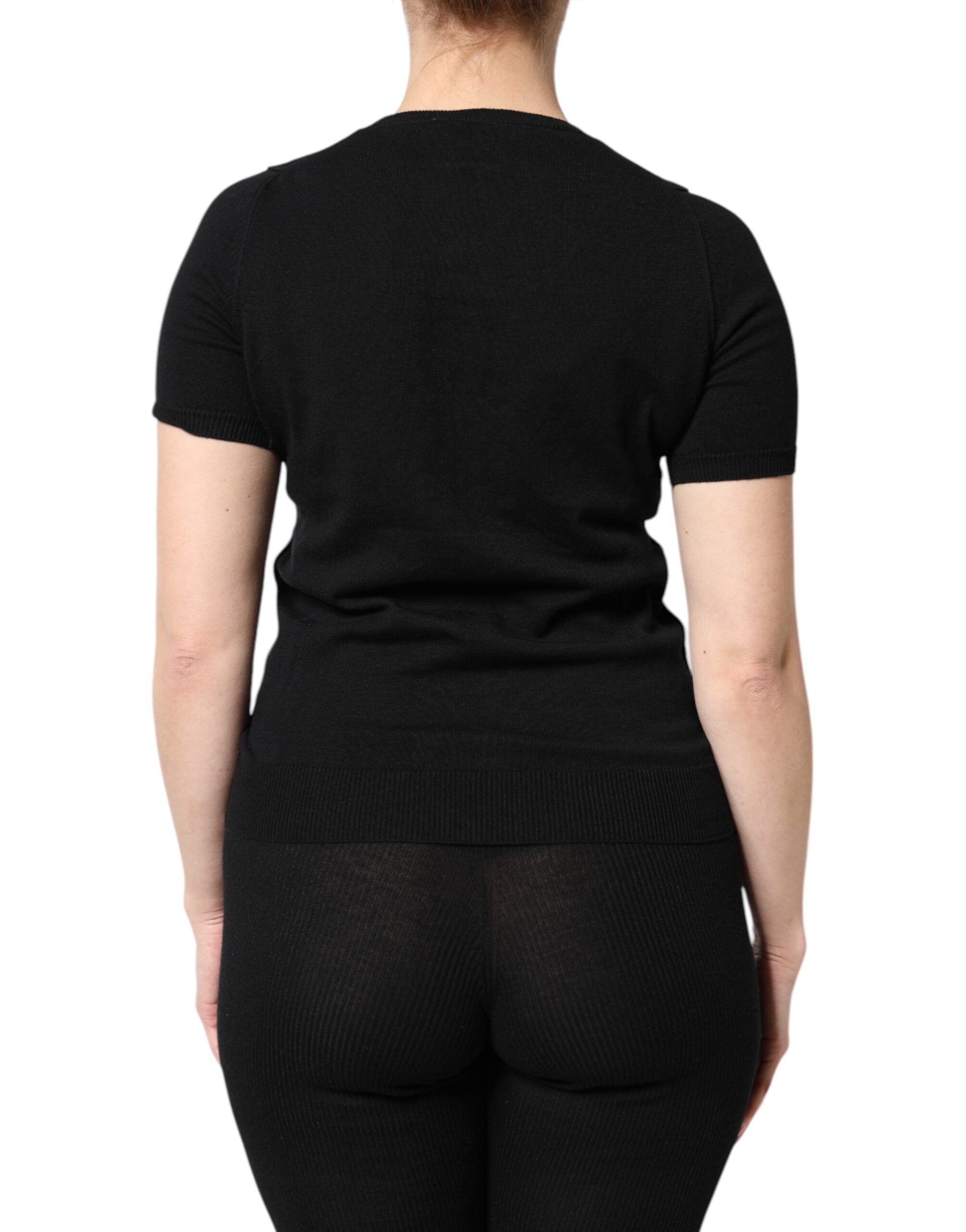 Black Cotton Round Neck Short Sleeve T-shirt - ventzia