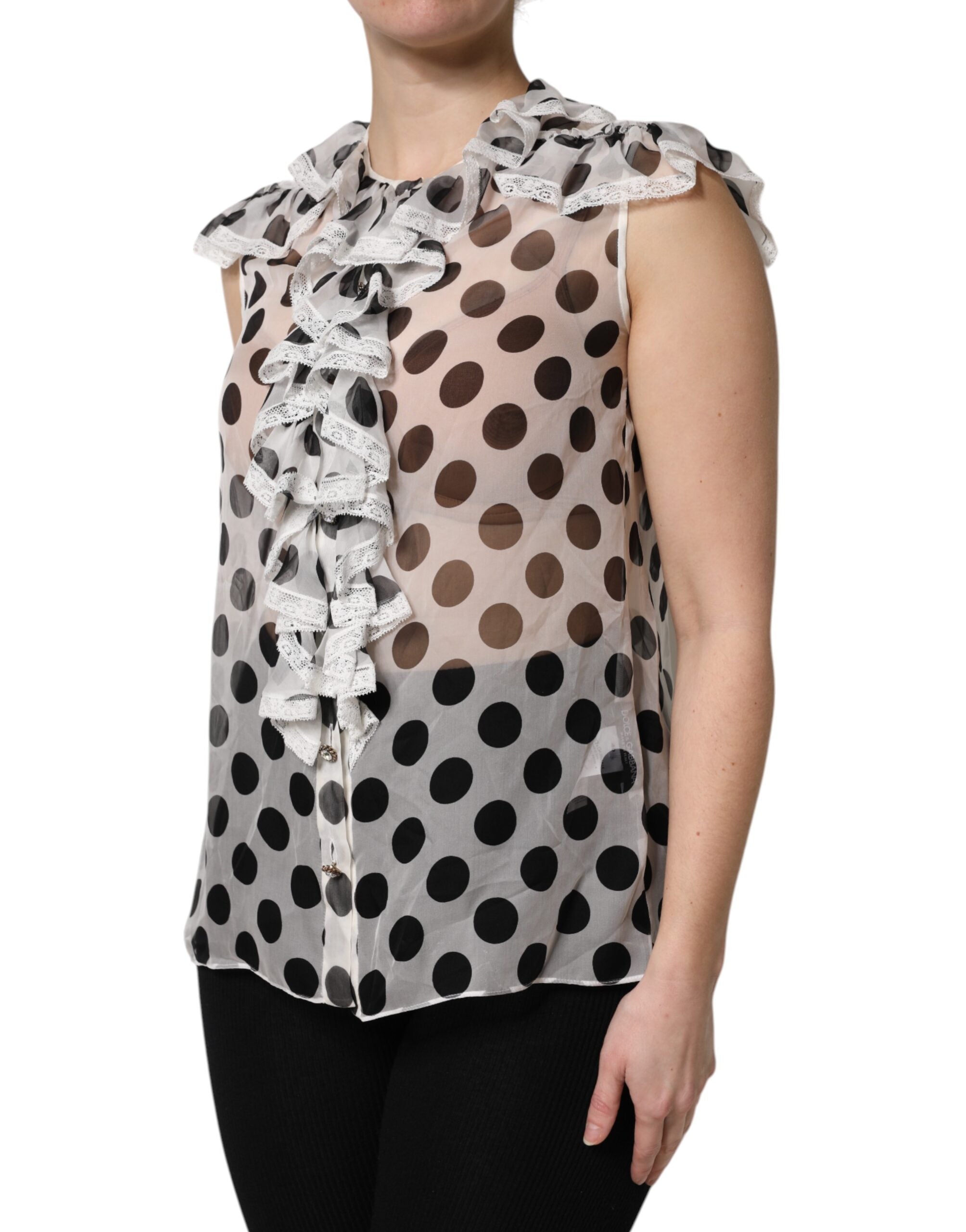White Black Polka Dot Cotton Sleeveless Top - ventzia
