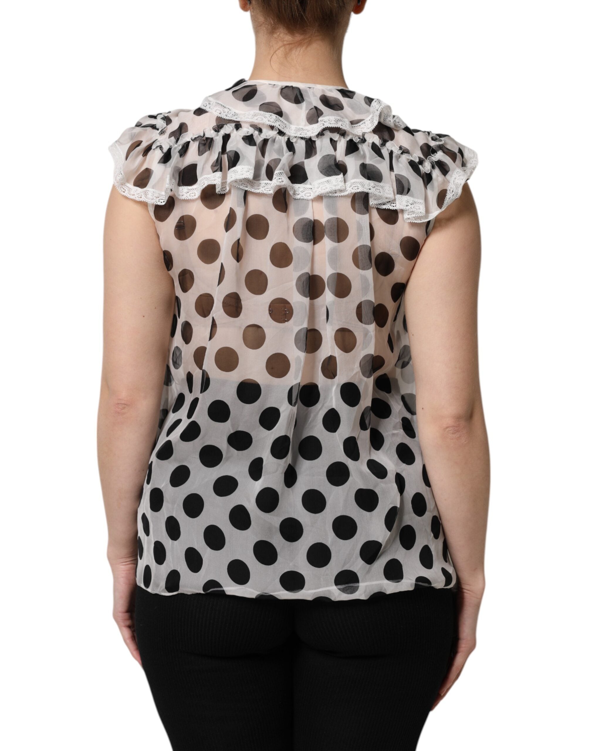 White Black Polka Dot Cotton Sleeveless Top - ventzia