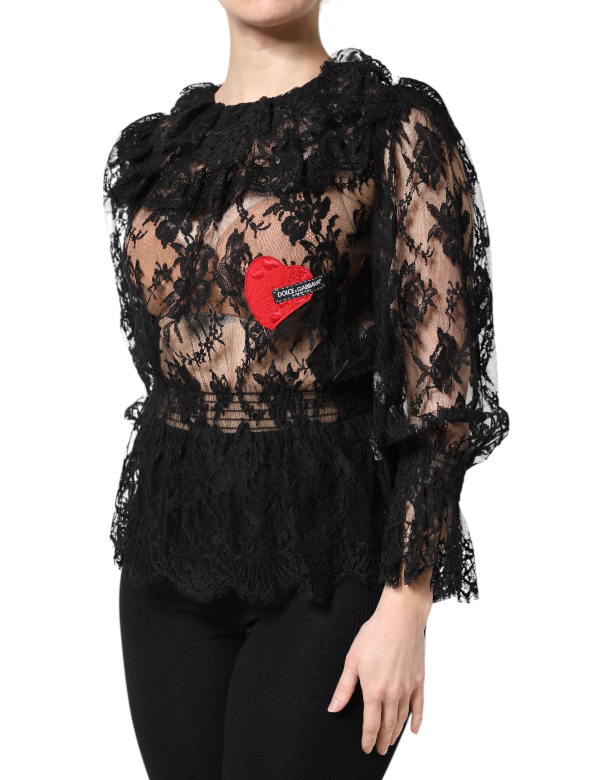 Black Cotton Floral Lace Women Blouse Top - ventzia