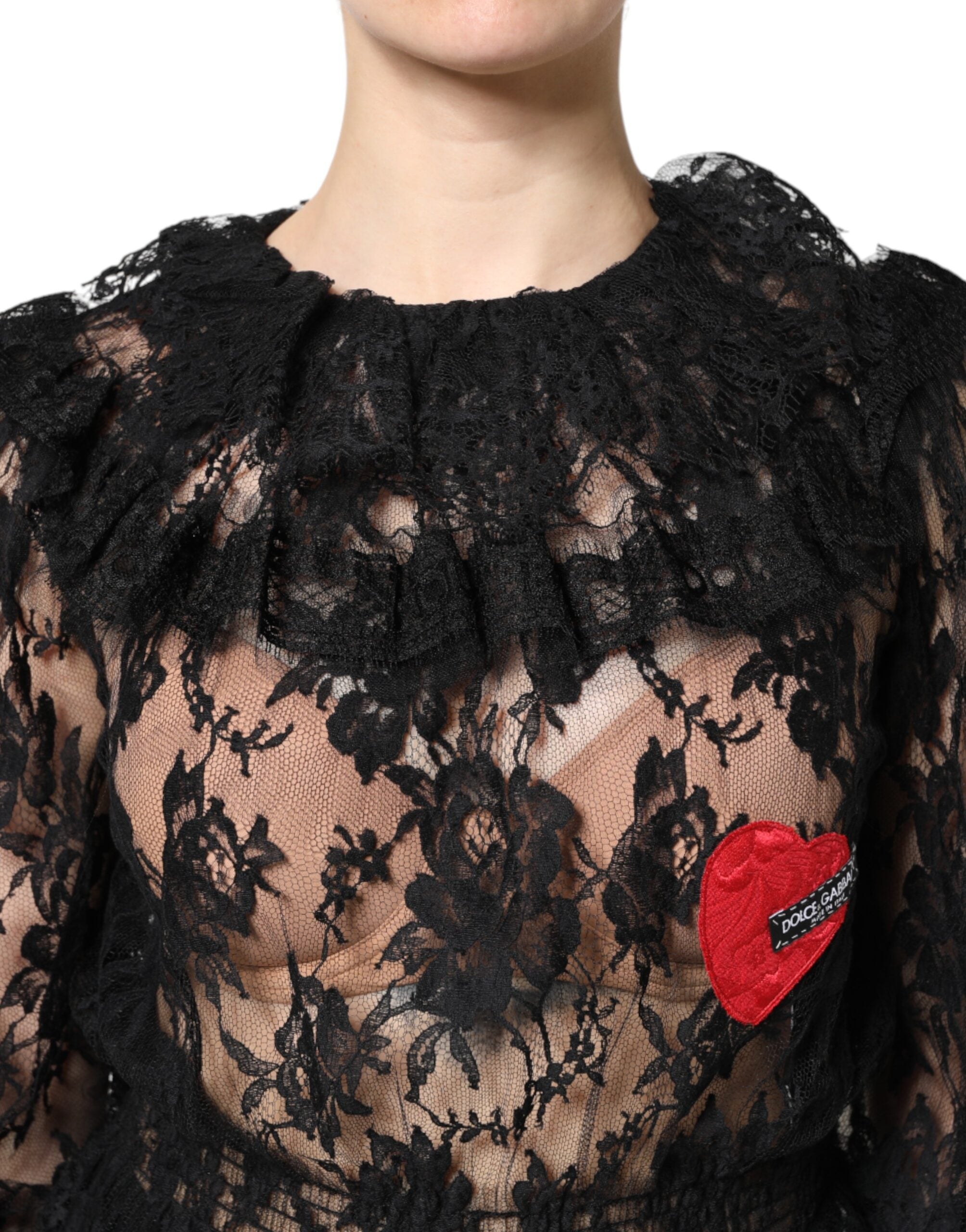 Black Cotton Floral Lace Women Blouse Top - ventzia