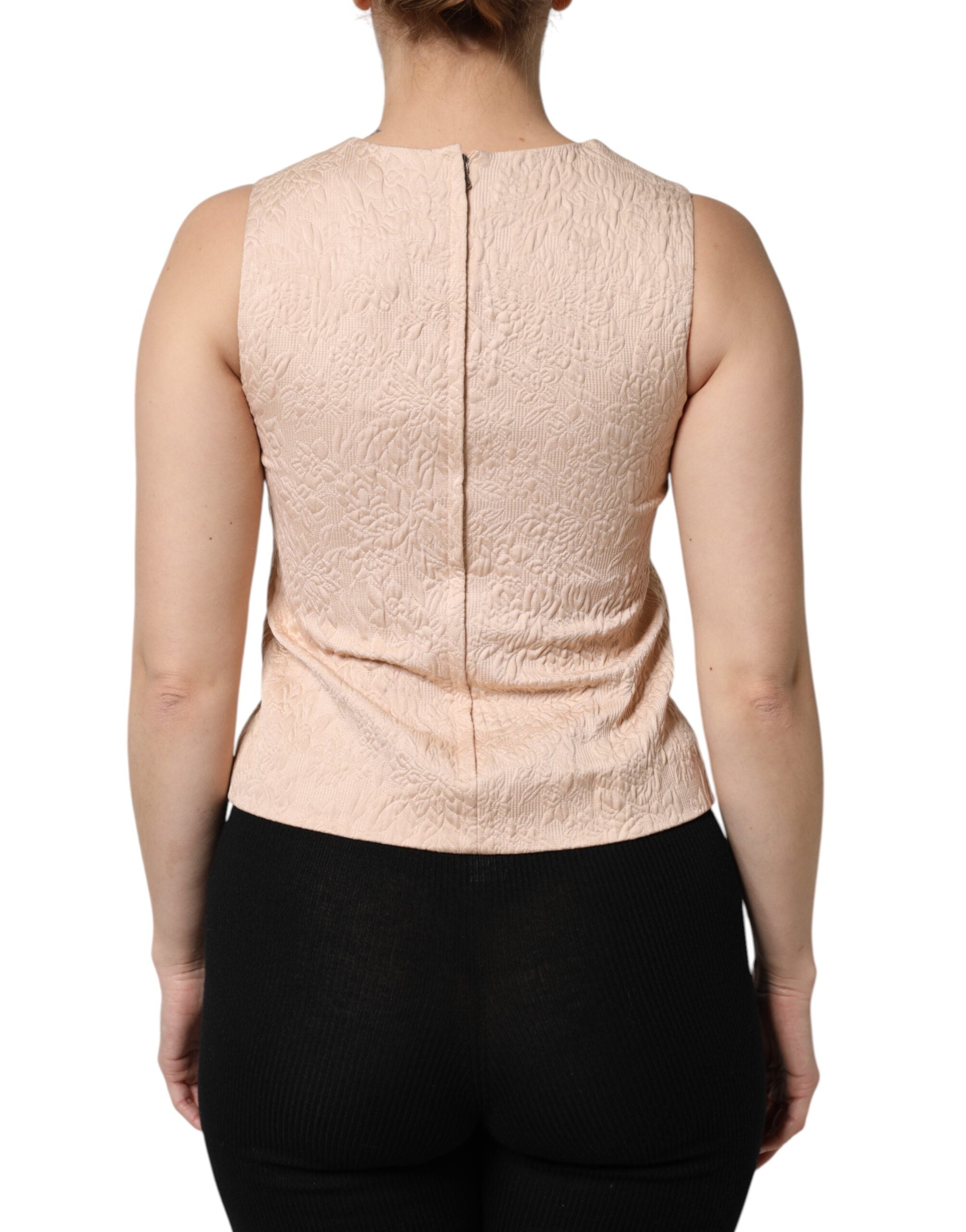 Beige Floral Embroidery Sleeveless Tank Top - ventzia