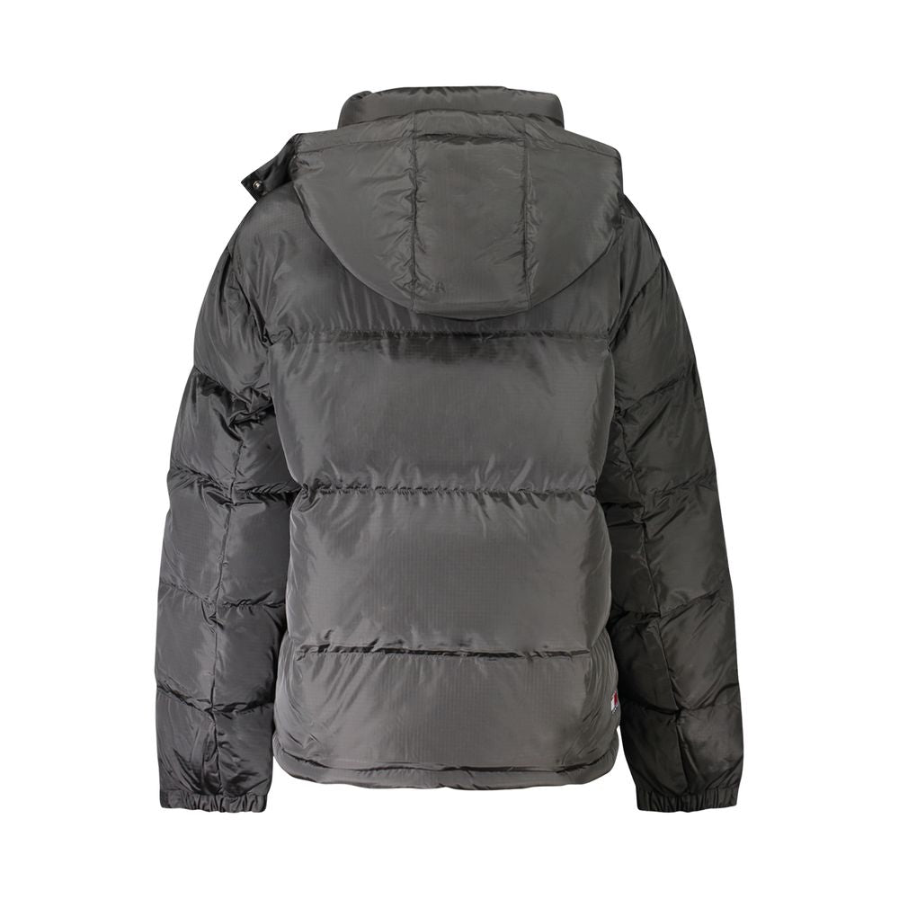 "Black Polyester Women Jacket with Removable Hood" - ventzia