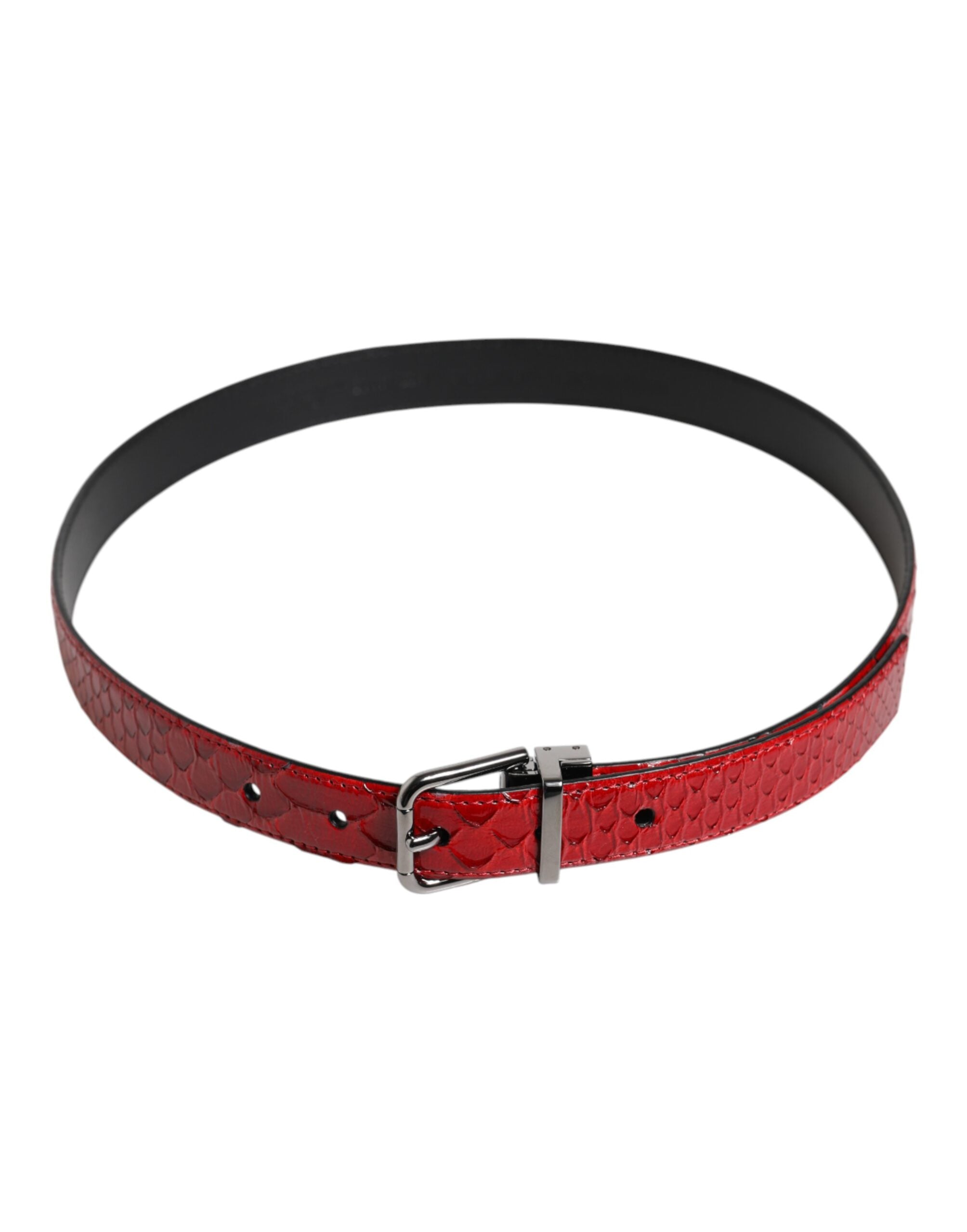 Red Exotic Leather Brass Metal Buckle Belt - ventzia