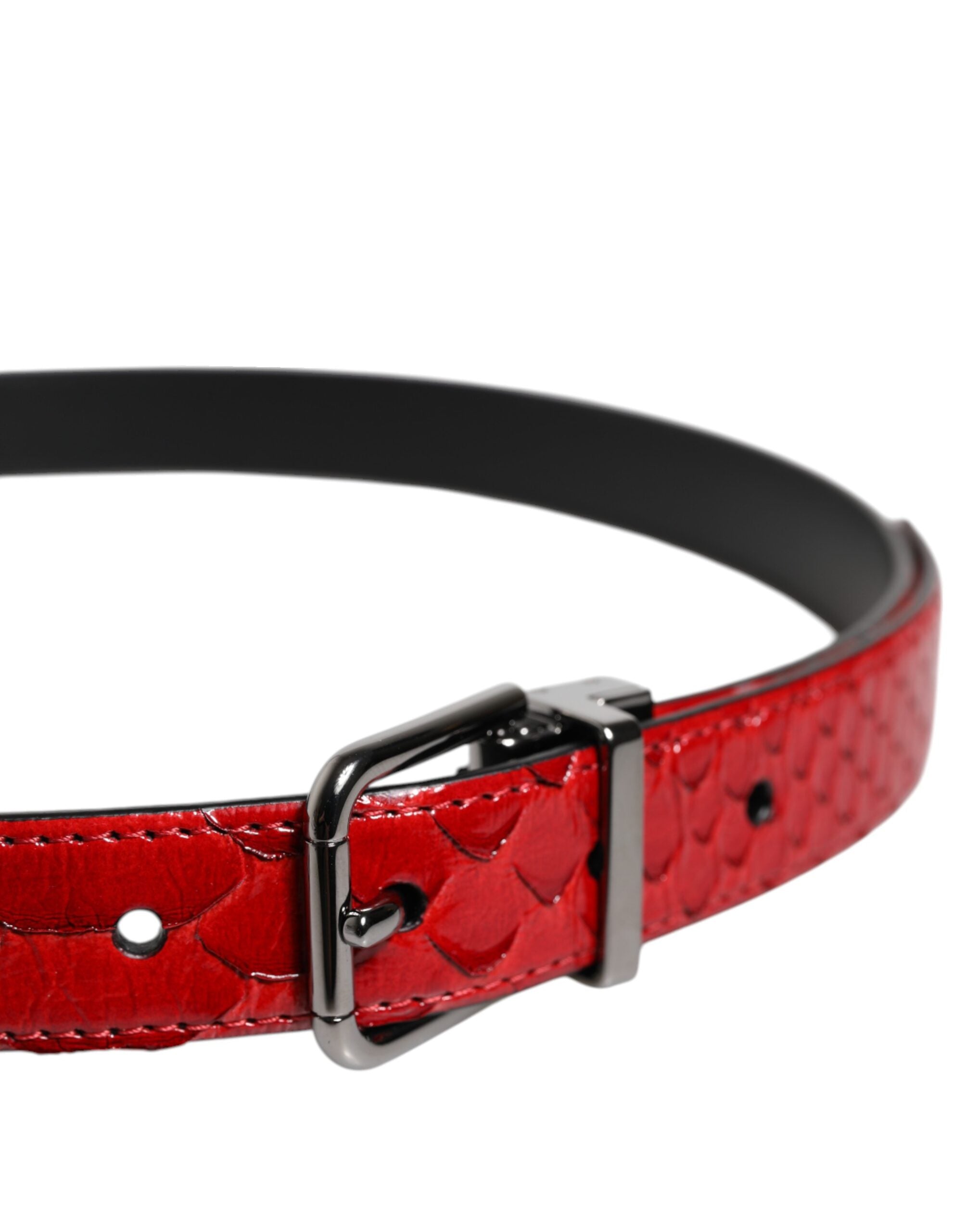Red Exotic Leather Brass Metal Buckle Belt - ventzia