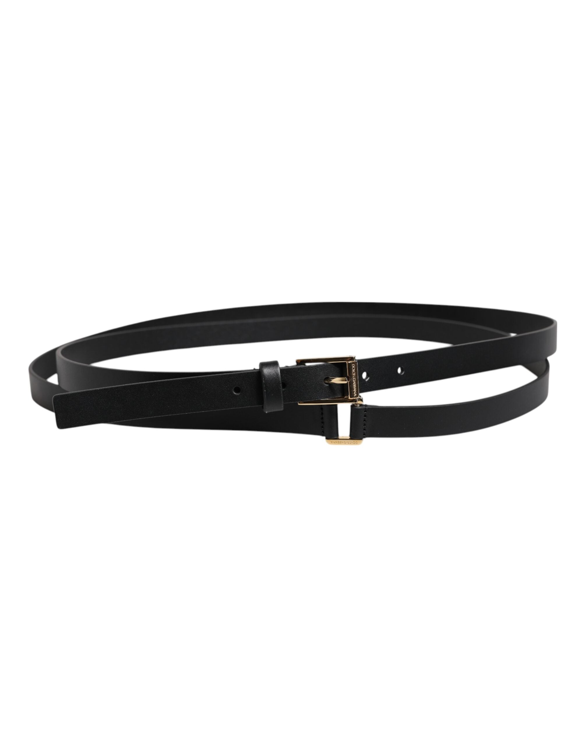 Black Classic Gold Metal Logo Buckle Belt - ventzia