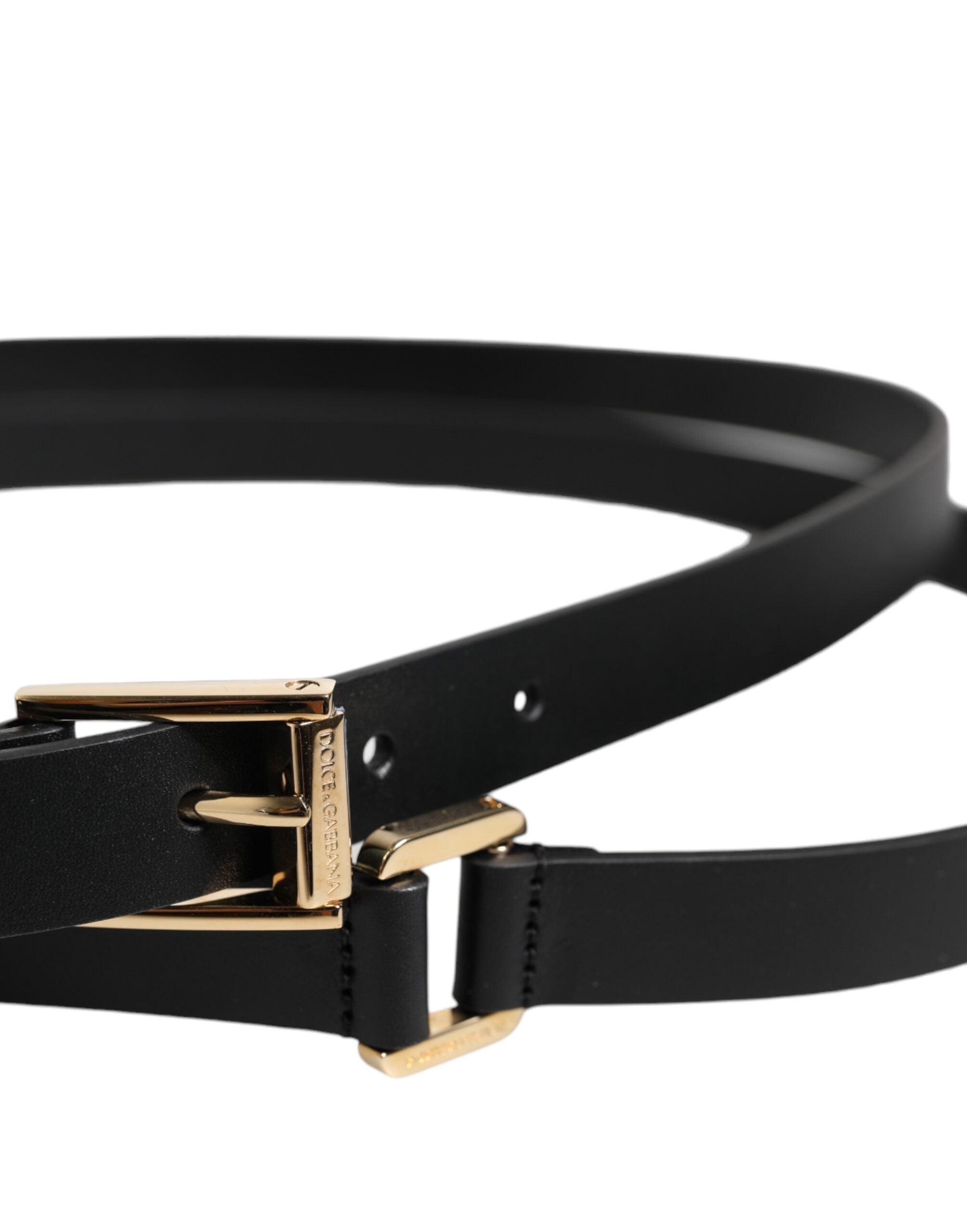 Black Classic Gold Metal Logo Buckle Belt - ventzia
