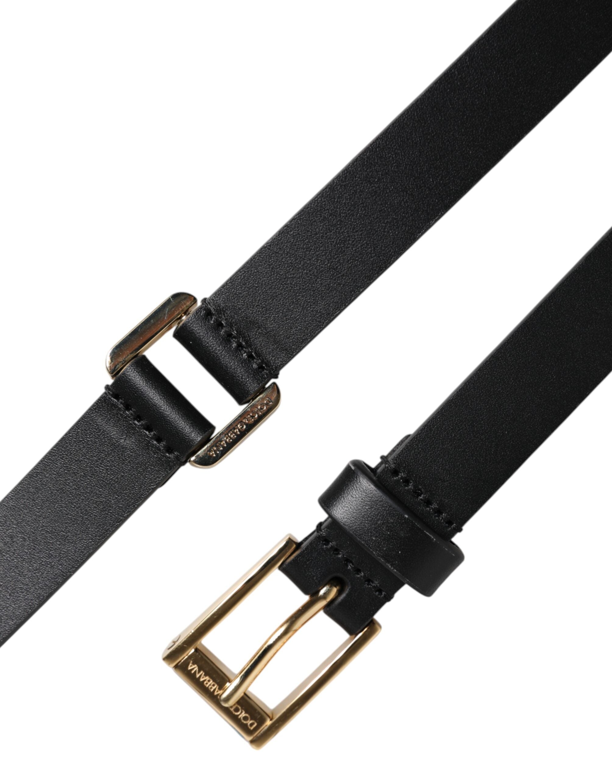 Black Classic Gold Metal Logo Buckle Belt - ventzia