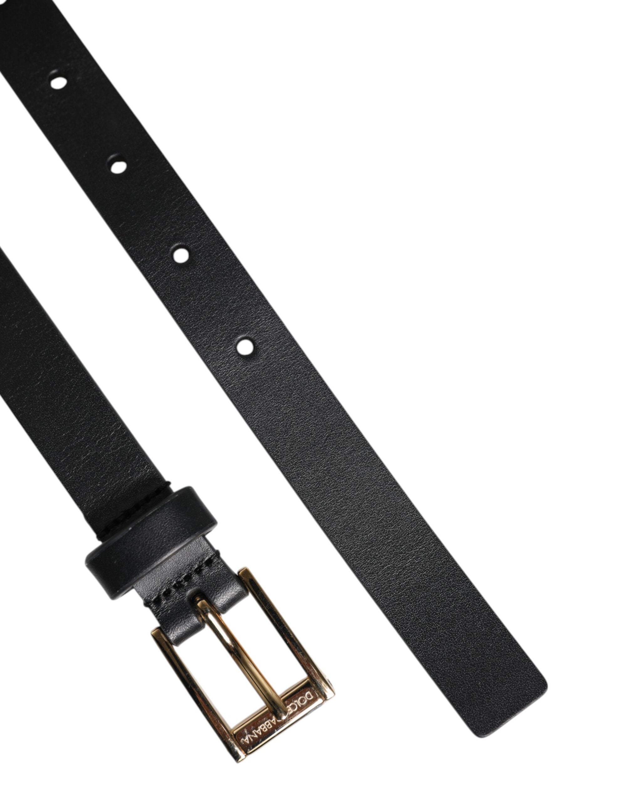 Black Classic Gold Metal Logo Buckle Belt - ventzia