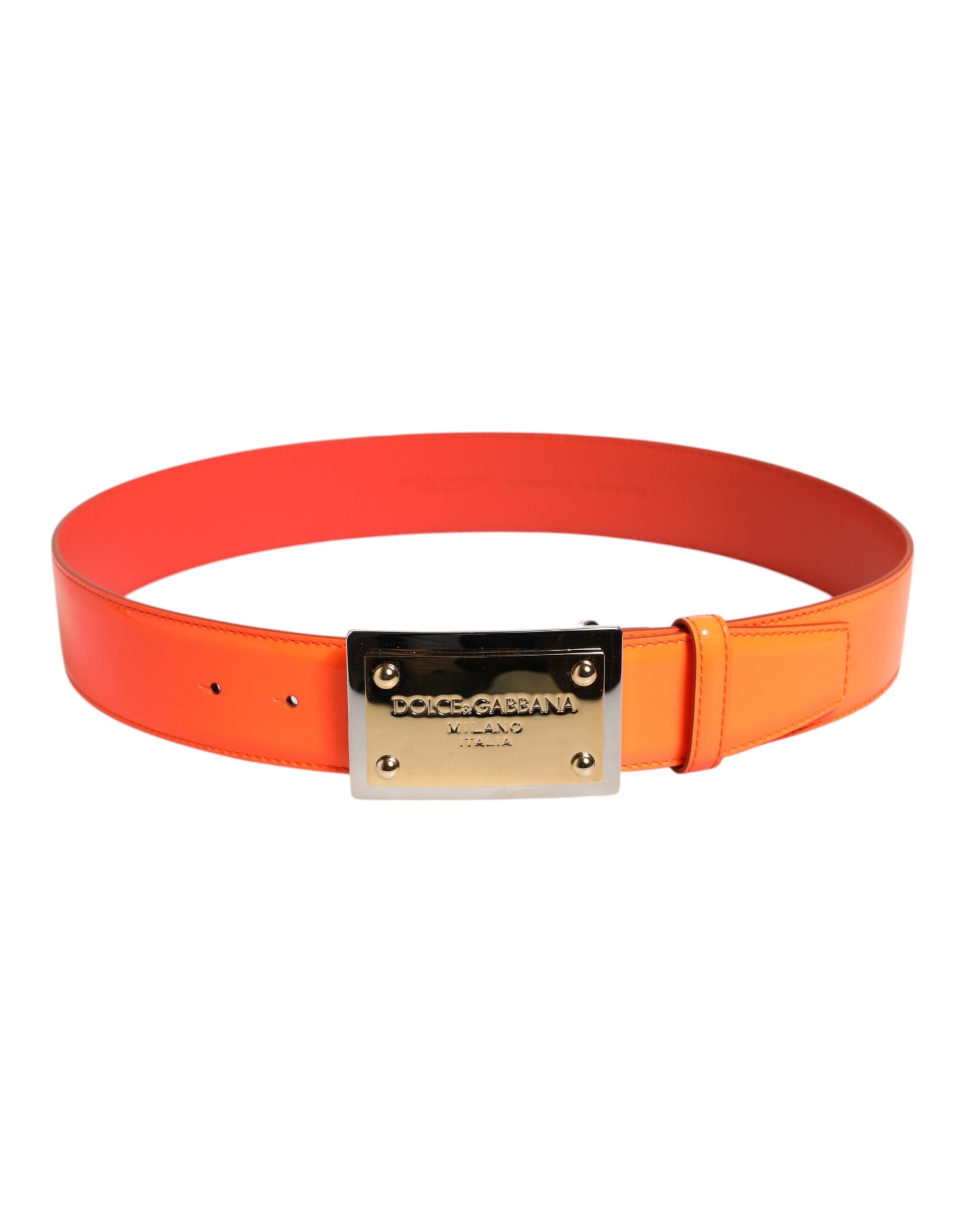 Orange Gold Tone Metal Logo Buckle Belt - ventzia