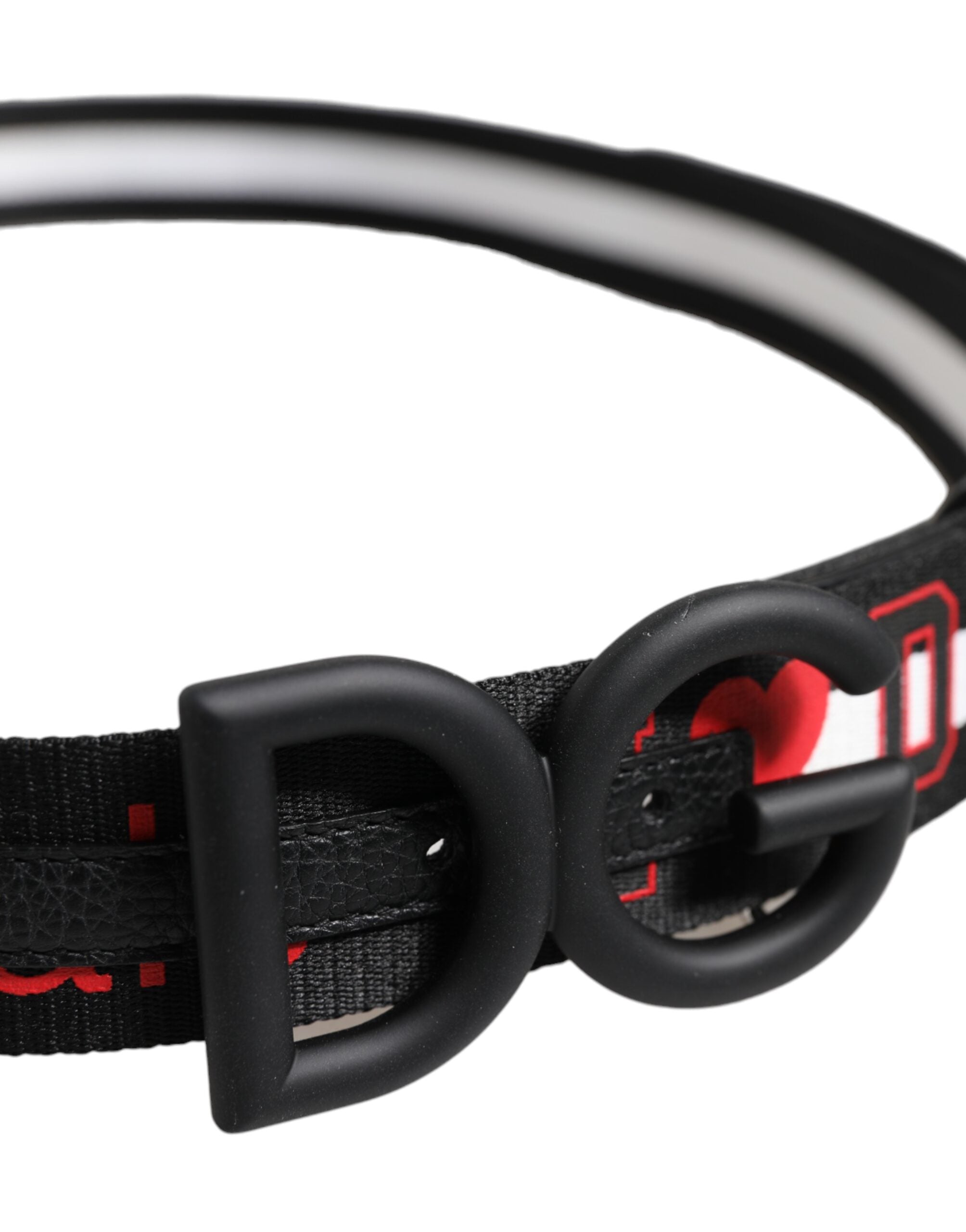 Black Polyester Logo Print DG Buckle Belt - ventzia