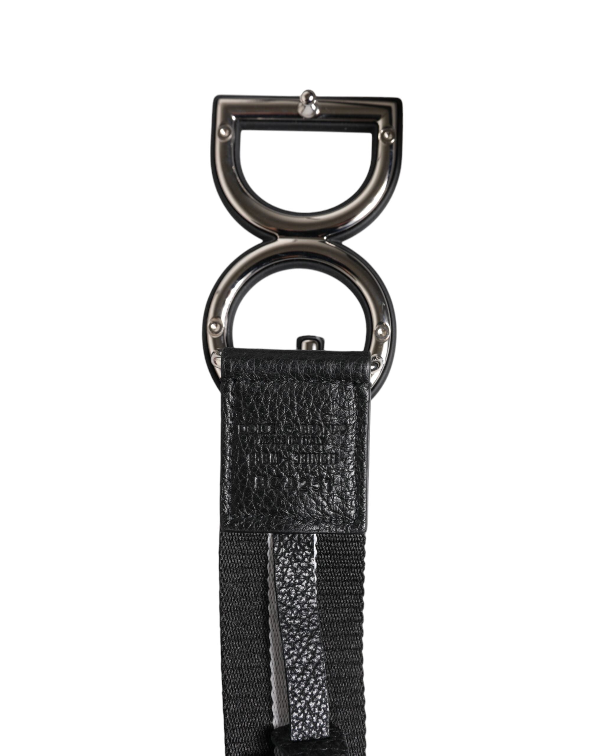 Black Polyester Logo Print DG Buckle Belt - ventzia