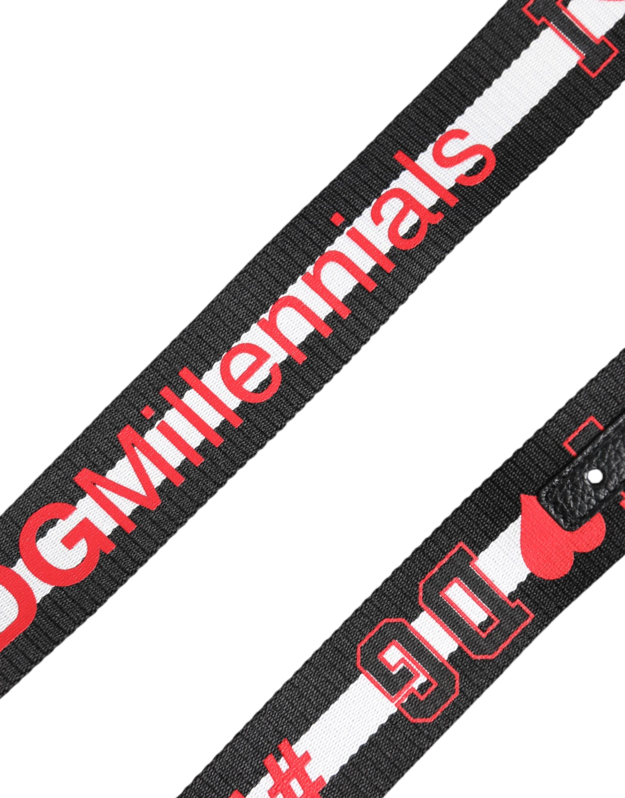 Black Polyester Logo Print DG Buckle Belt - ventzia