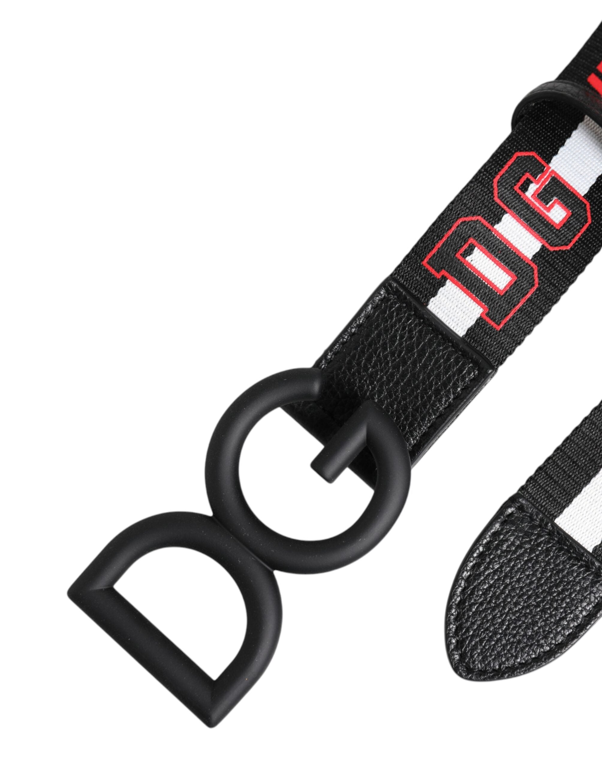 Black Polyester Logo Print DG Buckle Belt - ventzia