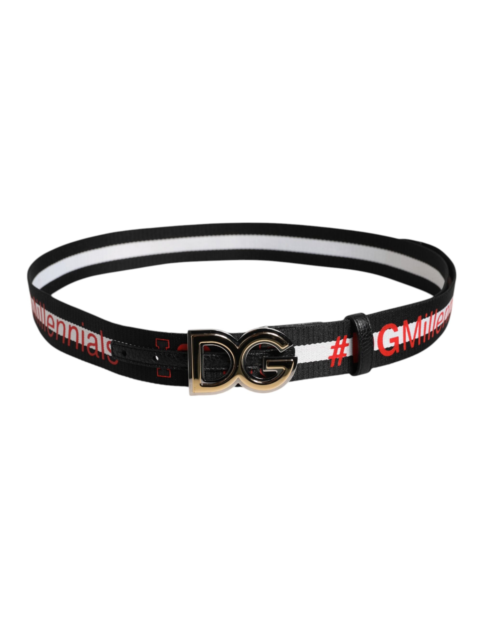 Black Cotton Logo Print DG Buckle Belt - ventzia