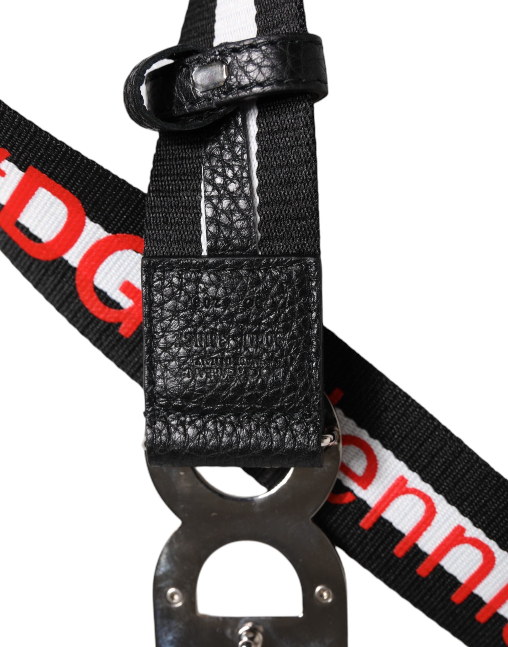 Black Cotton Logo Print DG Buckle Belt - ventzia