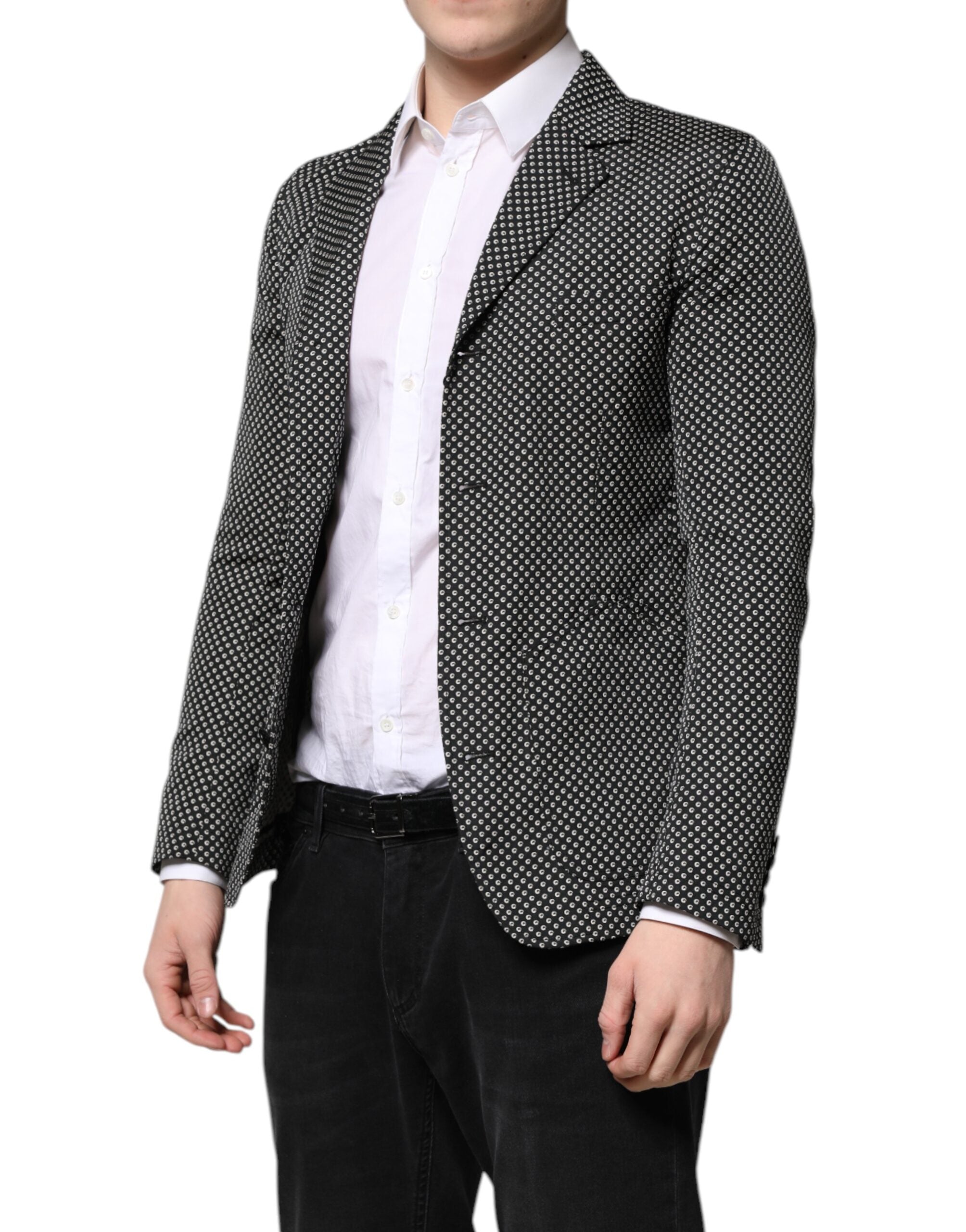 Black White Patterned Men Suit Coat Blazer - ventzia